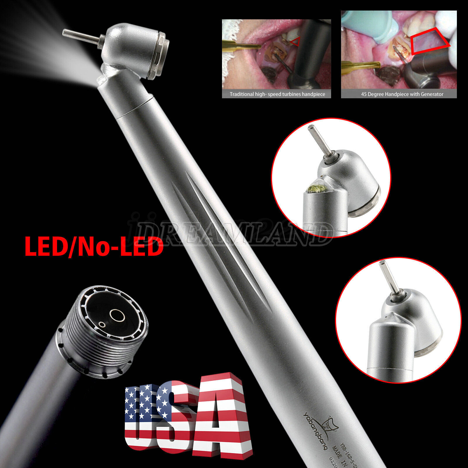 Dental 45 Degree LED High Speed Handpiece Self-Power Oral Surgery Turbine