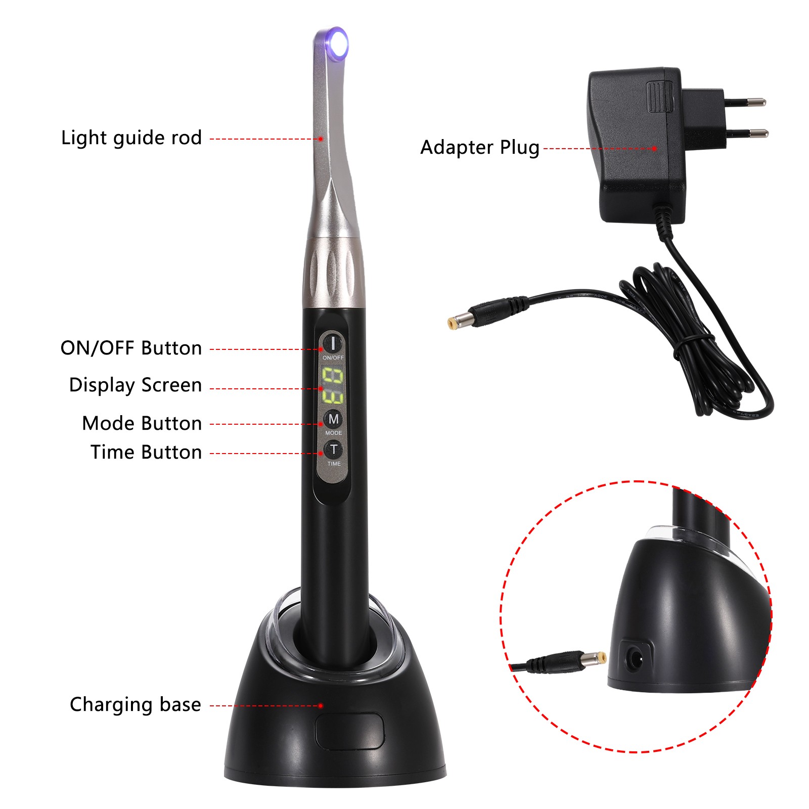 USA Dental iLED Wireless Curing Light 1 Second Curing Lamp 2500mw/c㎡ Black