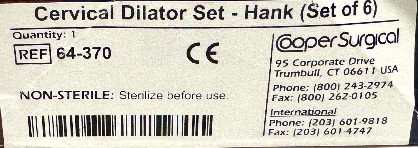 CooperSurgical Cervical Dilator Set-Hank (Set Of 6) REF 64-370 *New W/Open Box*
