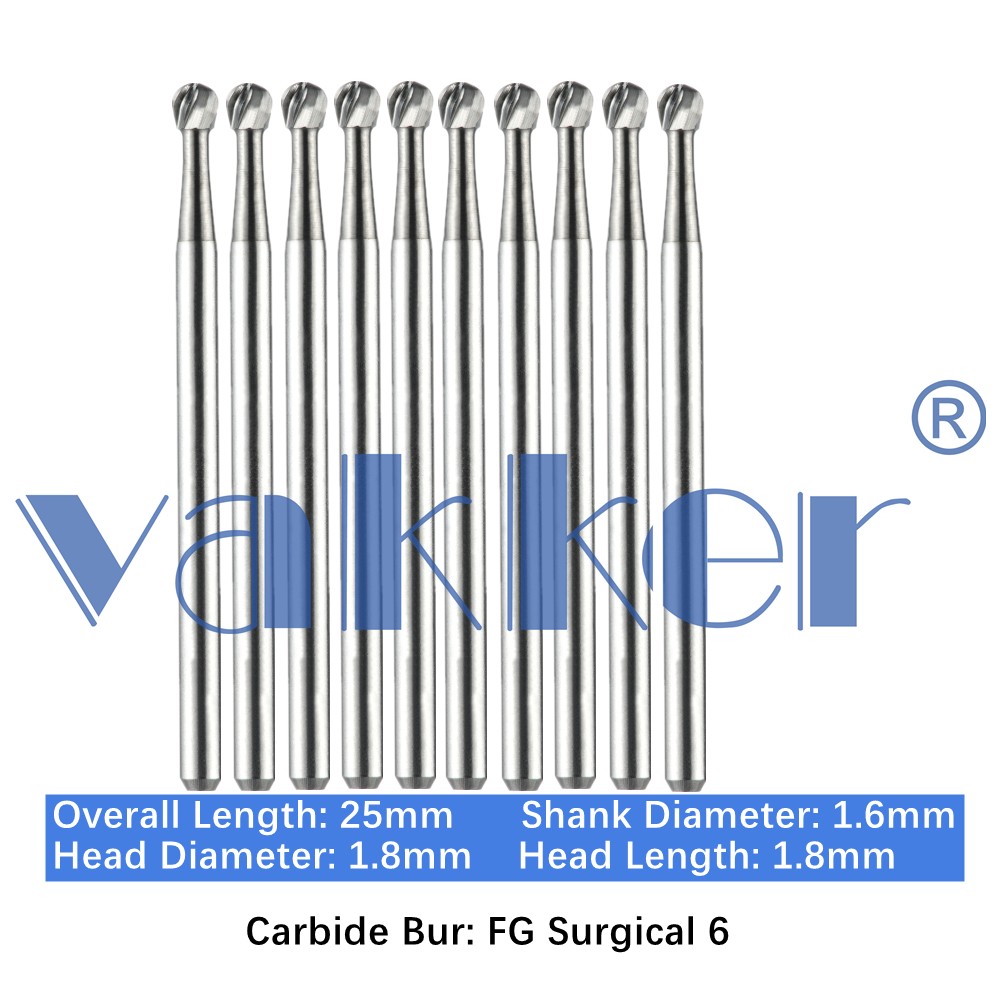 10/Pk Dental Surgical Carbide Friction Grip Burs High Speed 25mm FG SURG 2 4 6 8