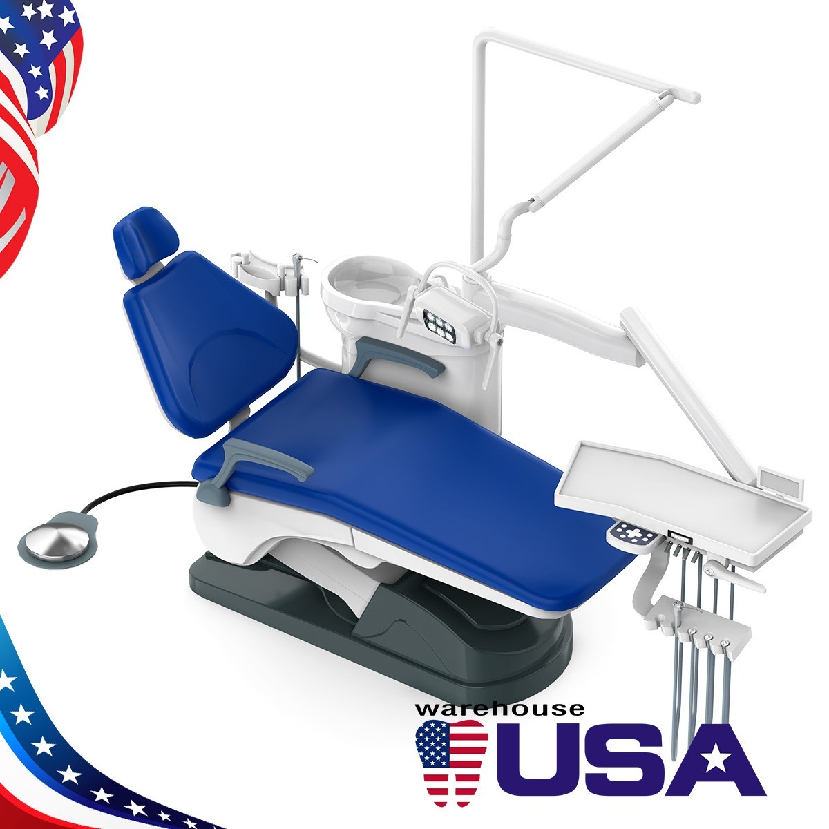 Dental Chair Unit Computer Controlled DC Motor Integral Blue PU+ Stool