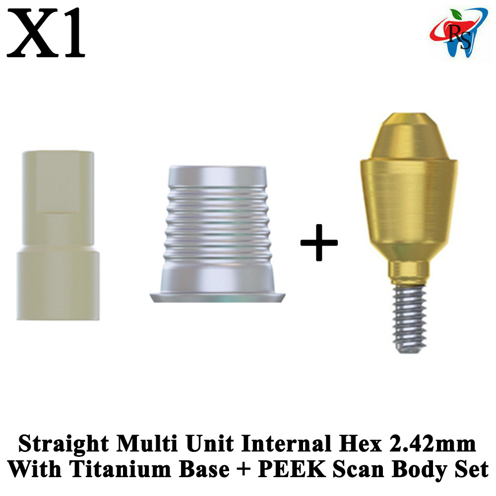 1x Set Straight Multi-Unit 1.6 Int Hex 2.42mm + PEEK Scan Body + Titanium Base