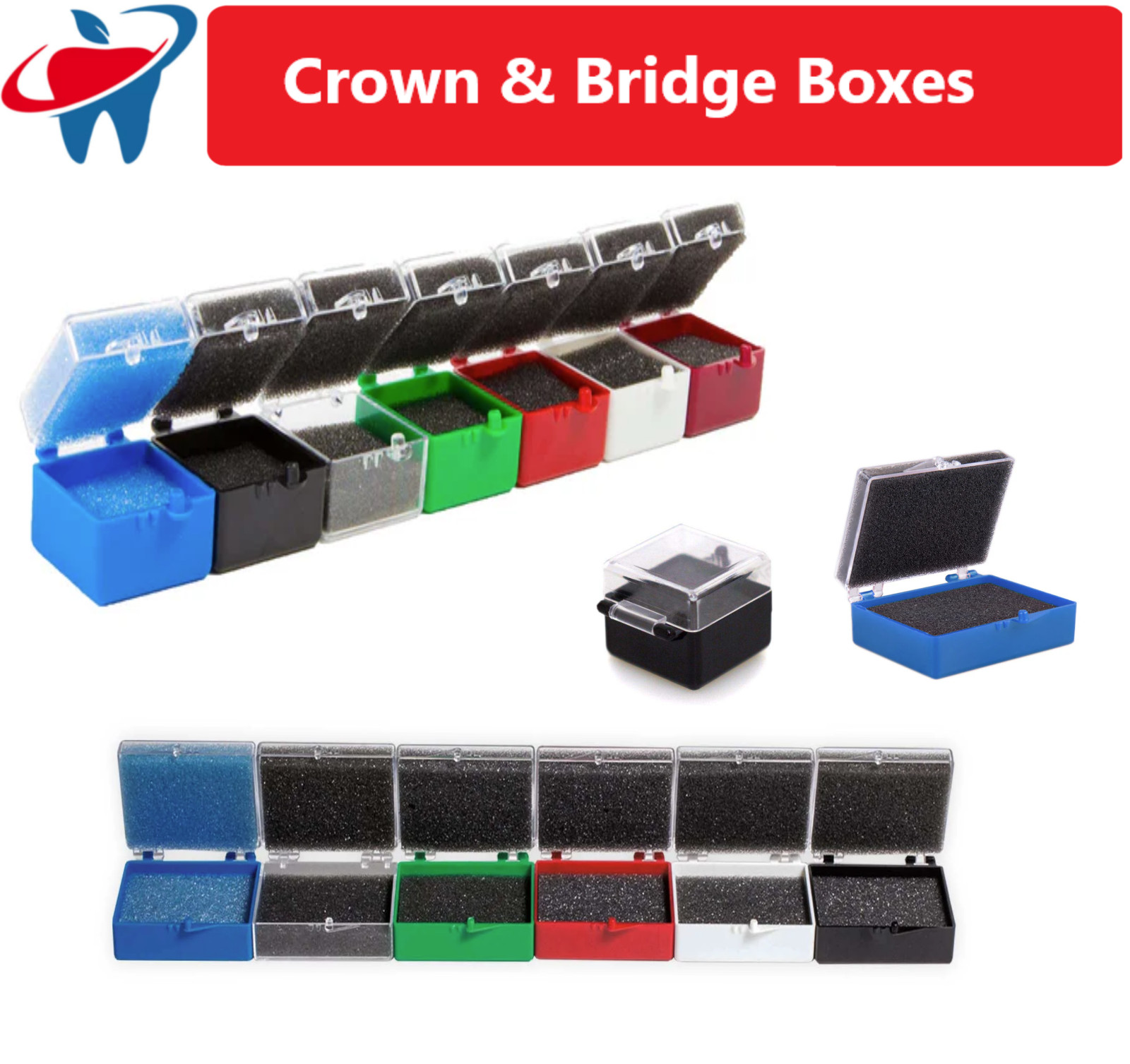 Dental Lab Rigid Crown Box 1″ or 2″ Rigid Box Pre Packed w/Foam, Assorted Color