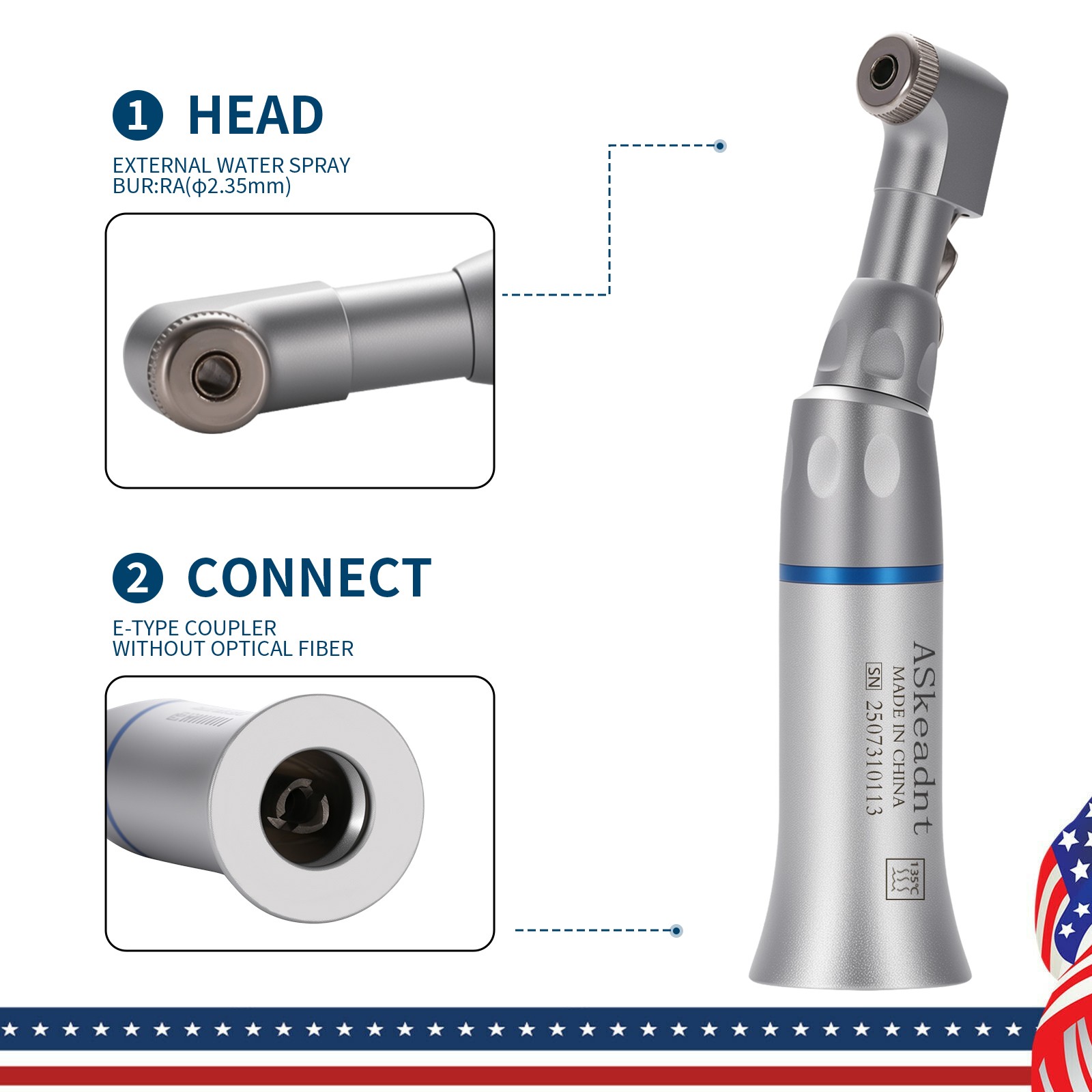 Dental Low Speed Handpiece Contra Angle Straight Motor E-Type 2/4 Hole NSK Style