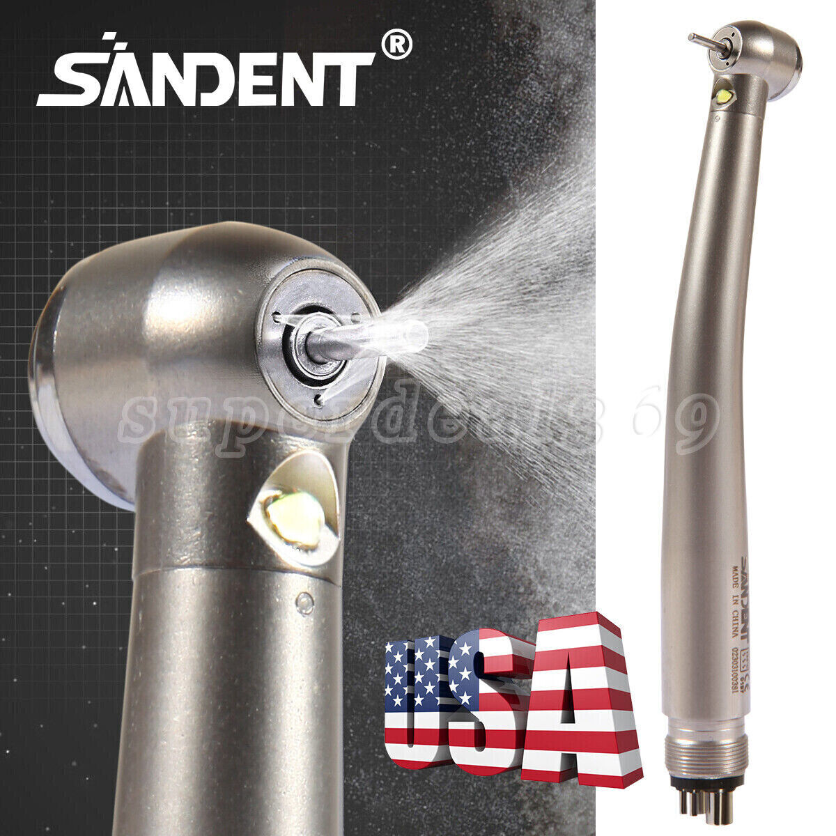 SANDENT Dental High Speed Handpiece (LED E-generator) Push Air Turbine 2/4 Holes