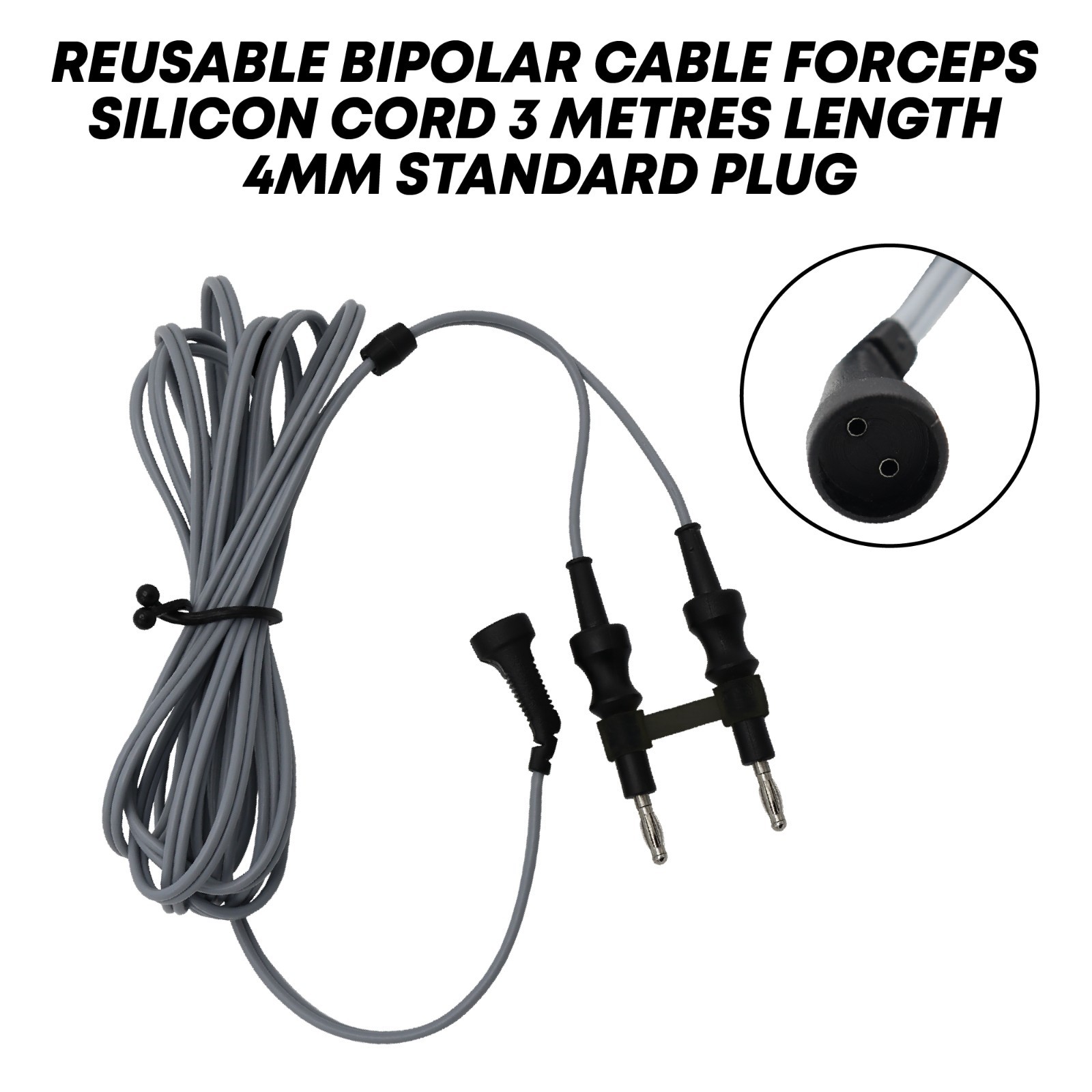 Bipolar Forceps Cable US Connector 2 pin 4mm Standard Plug 3 Meter Reusable Cord