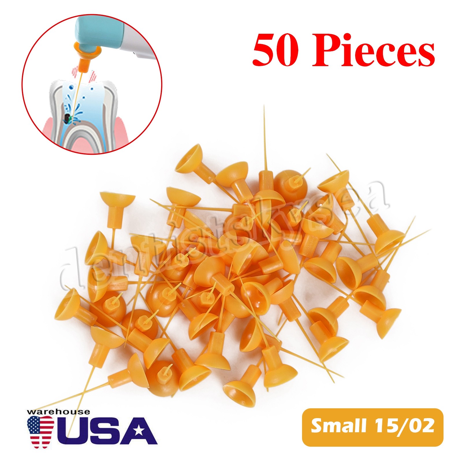 50pcs Dental Endo Ultrasonic Activator Root Canal Irrigator Tips Yellow Small