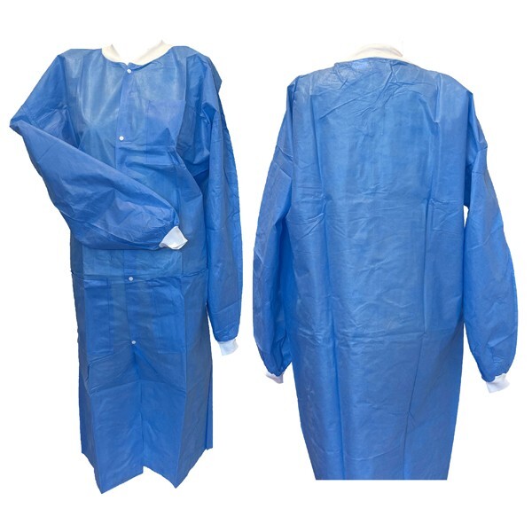 Disposable Medical Lab Coat, Blue, Knee Length, 3 Pocket 50Pcs/5Bags