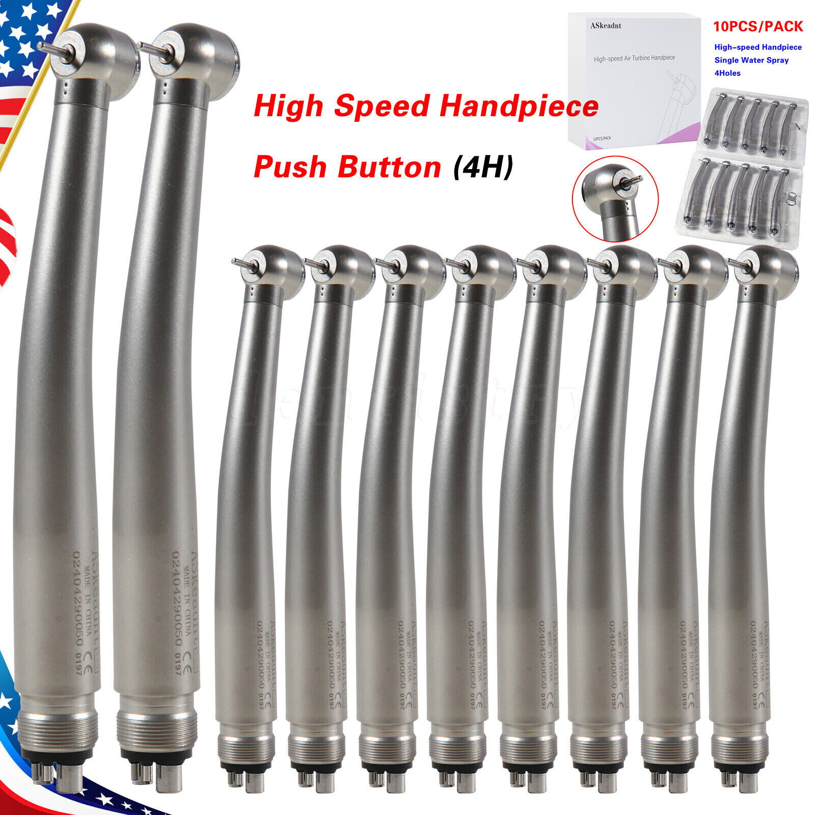 10 Askeadent Dental High Speed Handpiece Push Button Turbine Single Spray