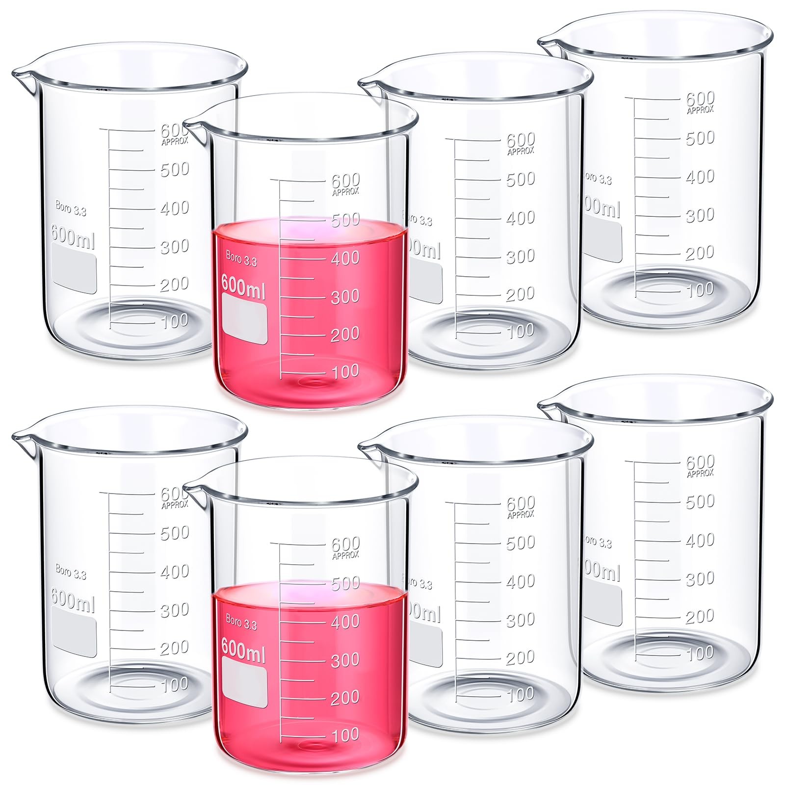 600ml Glass Beaker Set 8 Pcs Borosilicate Lab Measuring Cup Low Form Reusable Sc
