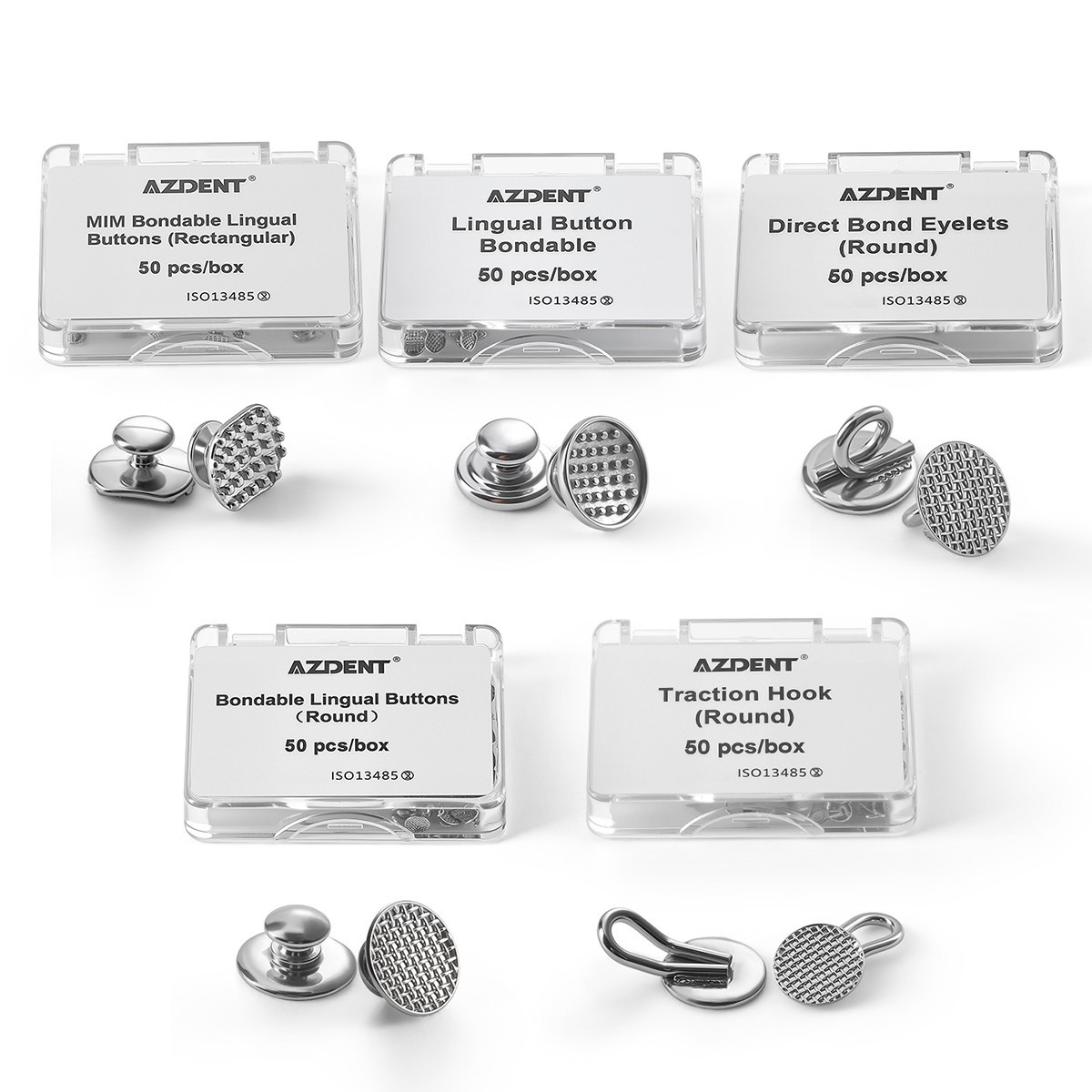 50pcs Dental Dentists Lingual Buttons Bondable Round/Rectangular Mesh Base/MIM