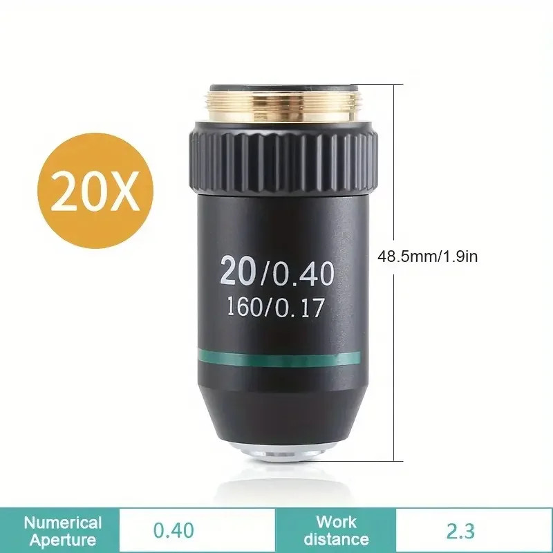 195 Black Achromatic Objective 4X 10X 20X 40X 60X 100X Microscope Objective Lens