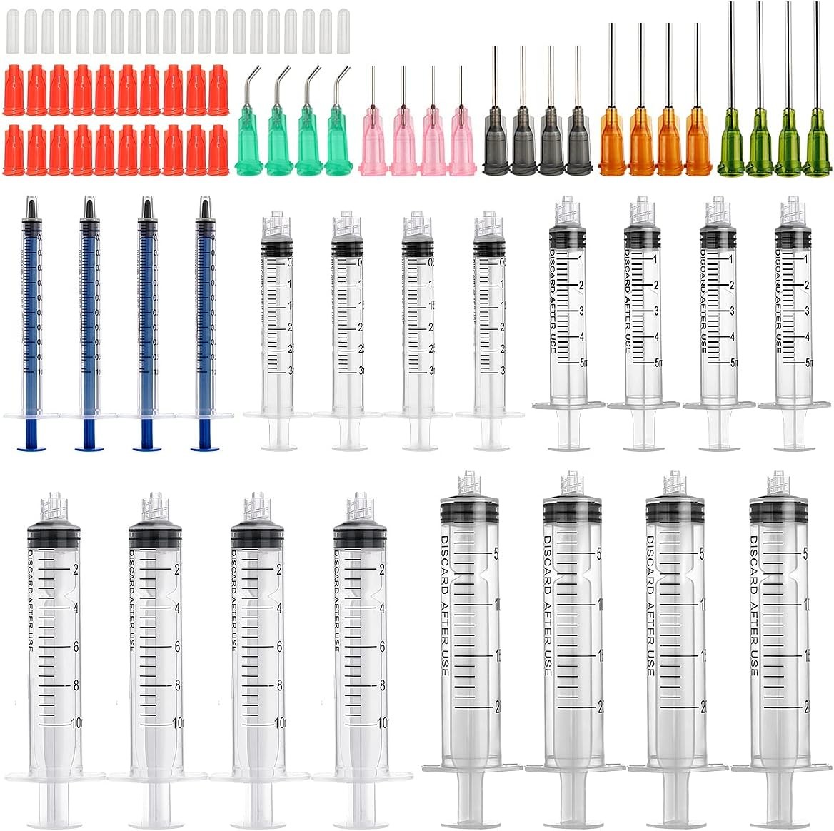 20 Pack Syringe Kit with Blunt Tip Needles & Caps for Glue Applicator Craft Oil
