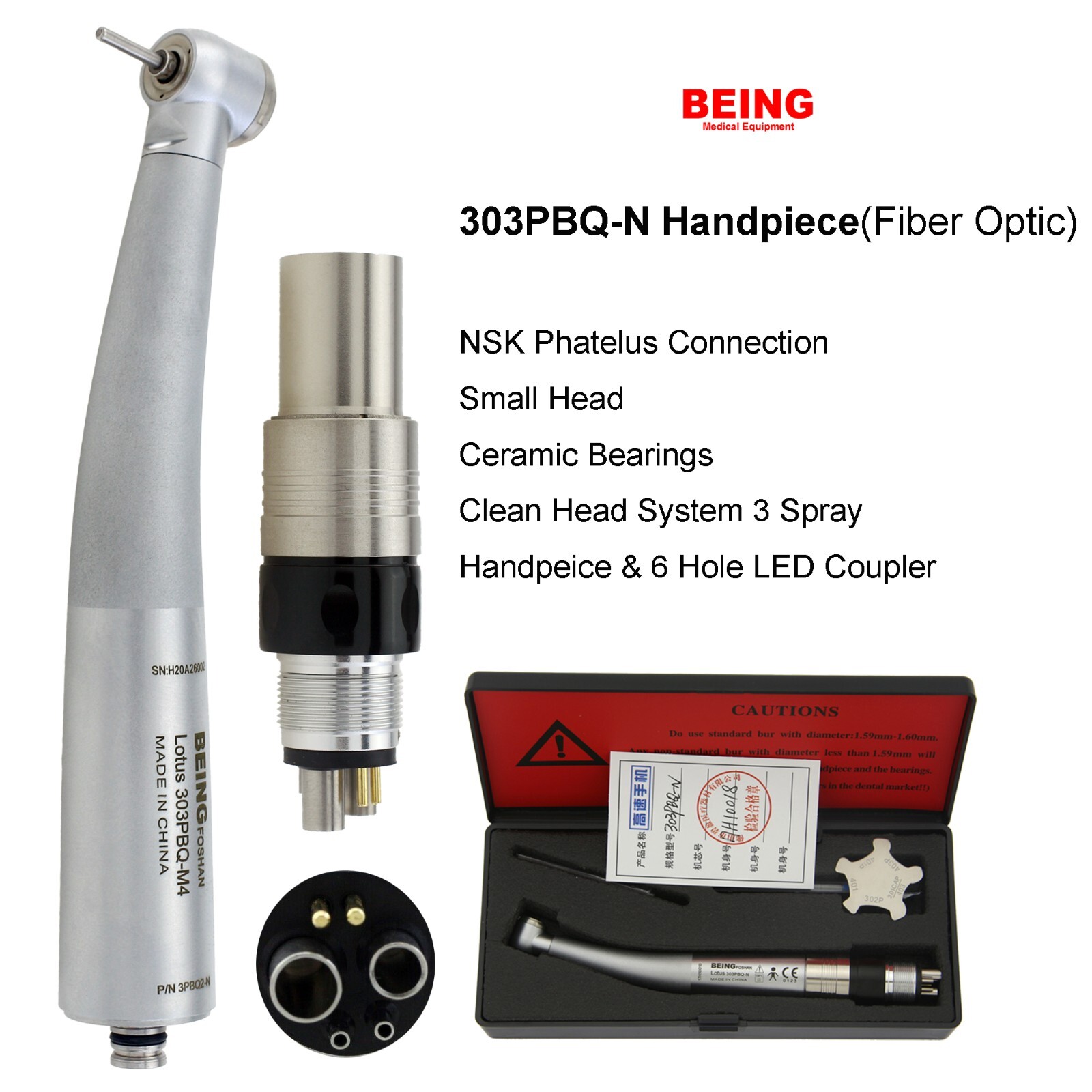 BEING Dental High Speed Handpiece Fiber Optic Small Mini Head NSK Coupler 4 6H