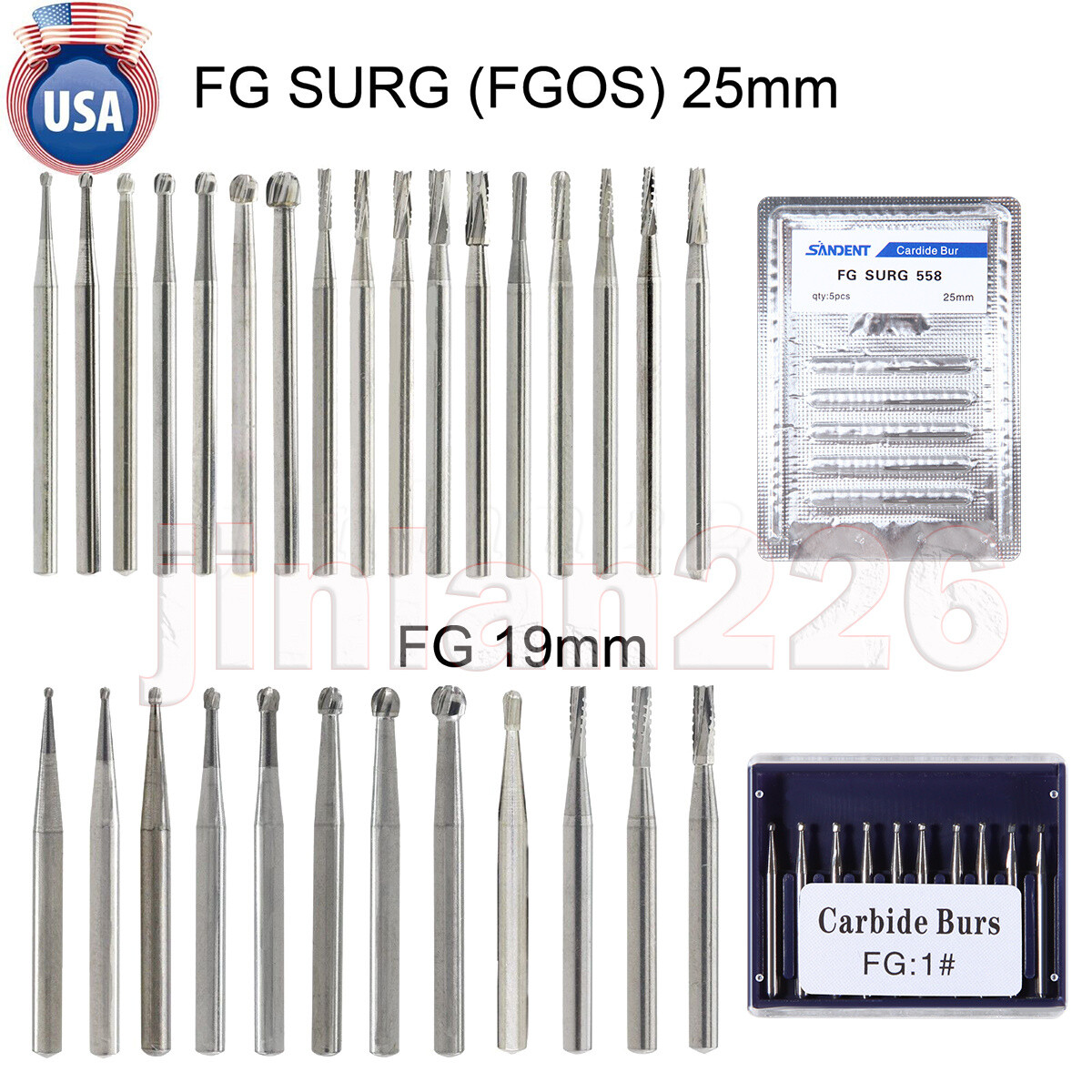 Dental Carbide Burs FG 701 702 556L 557L High Speed Friction Grip Shank φ1.6mm