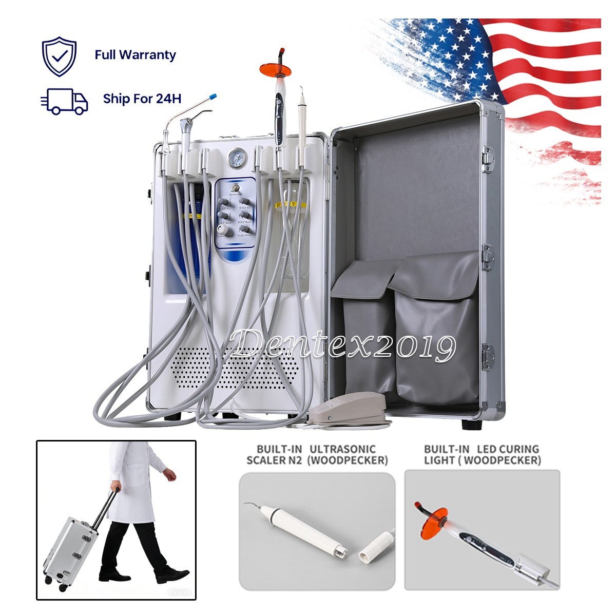 Portable Mobile Dental Delivery Unit System Suction Air Compressor Motor 4Hole