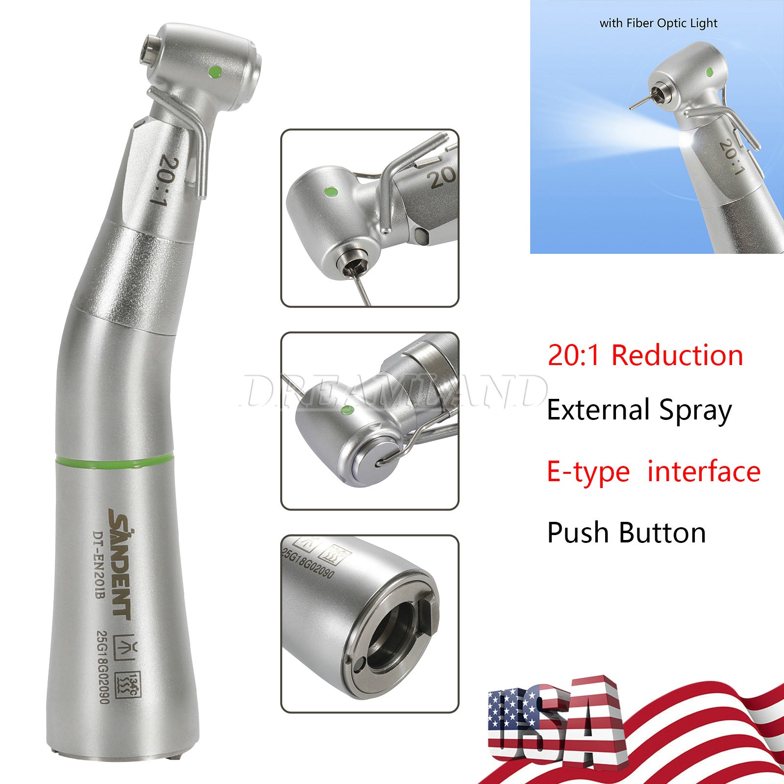 LED Fiber Optic 20:1 Detachable 75N Dental 20:1 Reduction Implant Handpiece