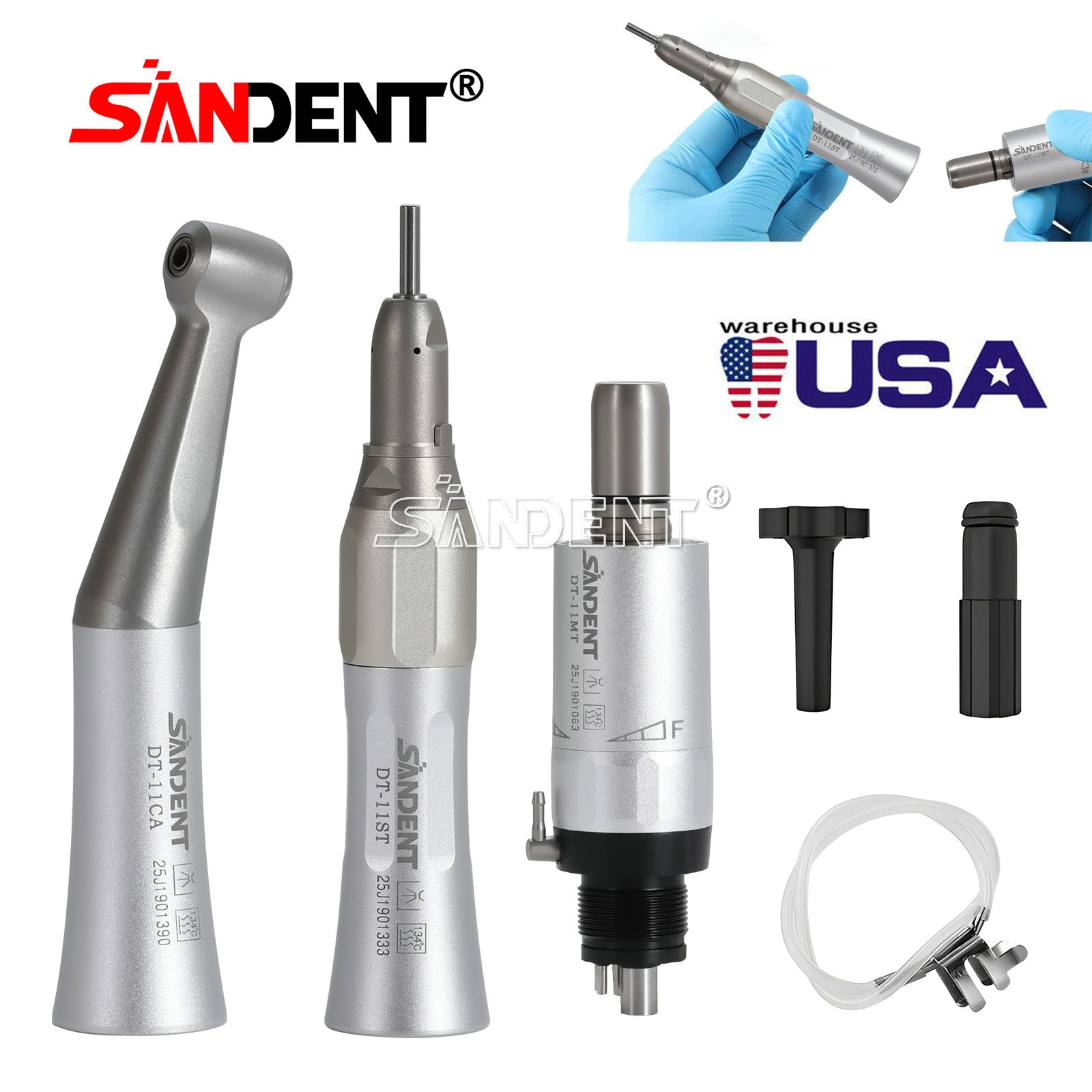 Dental Low Speed Handpiece Kit 4H Contra Angle Straight Air Motor External Spray