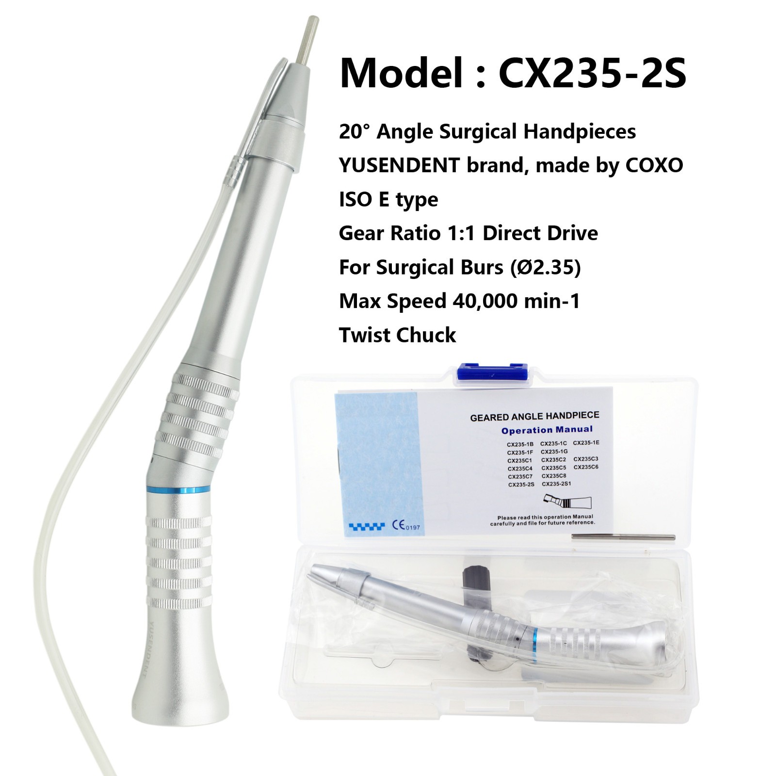COXO Dental Surgical Handpiece 1:1 Straight Nose Cone 2BS 2CS 20 Degree Angle 2S