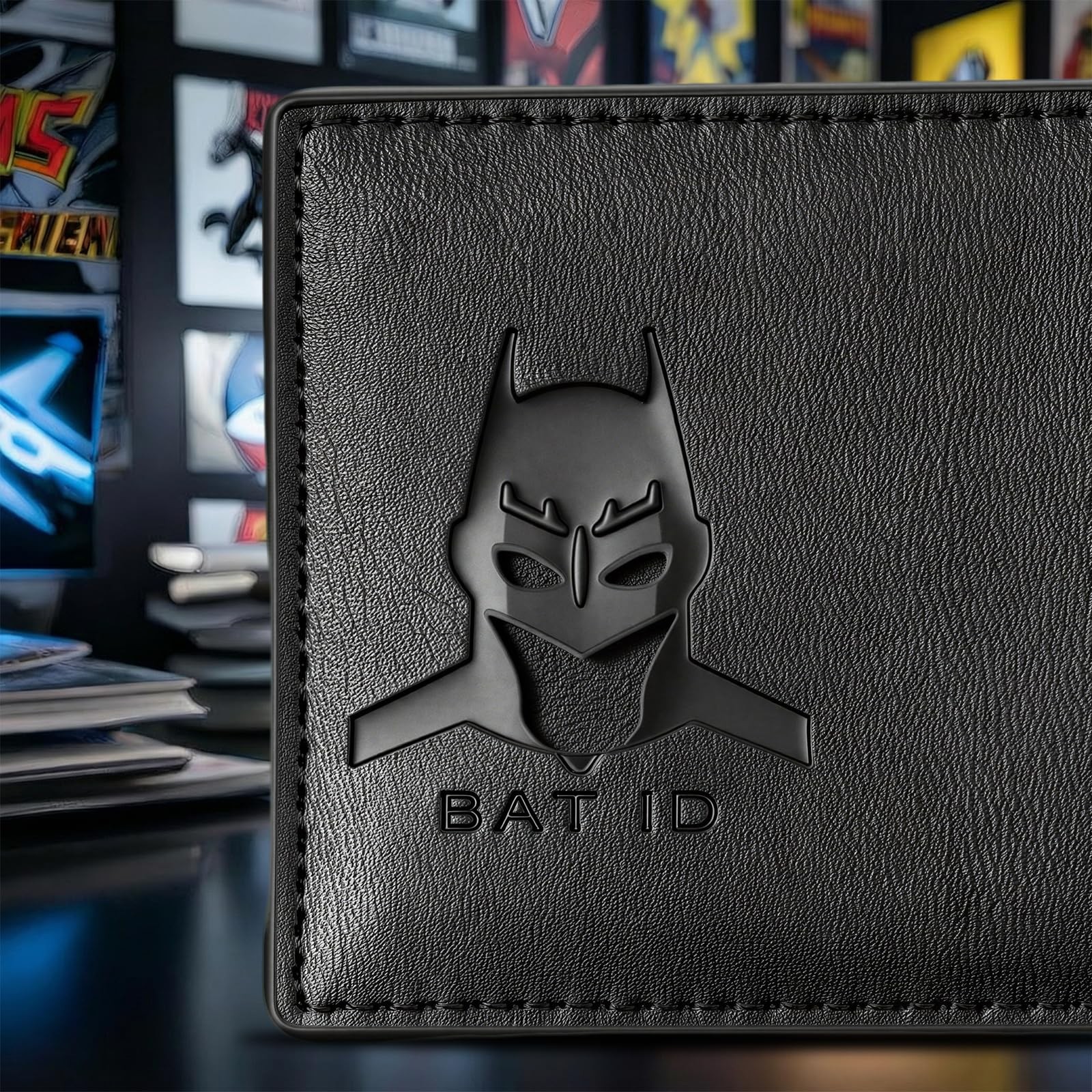 Amarone Leather Bat Wallet Superhero Card Holder Multiple Card Slots Face Eyes