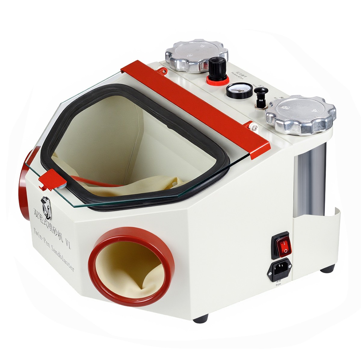 Dental Twin-pen Blasting Unit Large Window Sandblaster Machine with Metal Tank