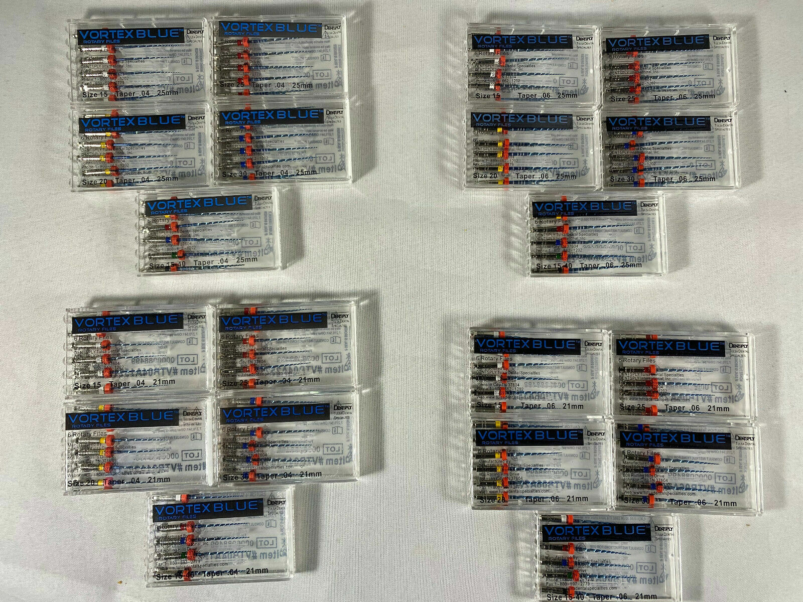 Dentsply Tulsa Dental Vortex Blue 21, 25, 30mm all Taper rotary file 120/pk