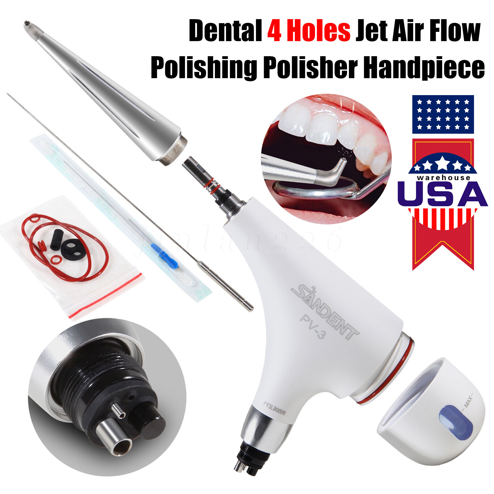Dental Air Flow Teeth Polishing Polisher Handpiece Hygiene Air Prophy Jet 4Holes