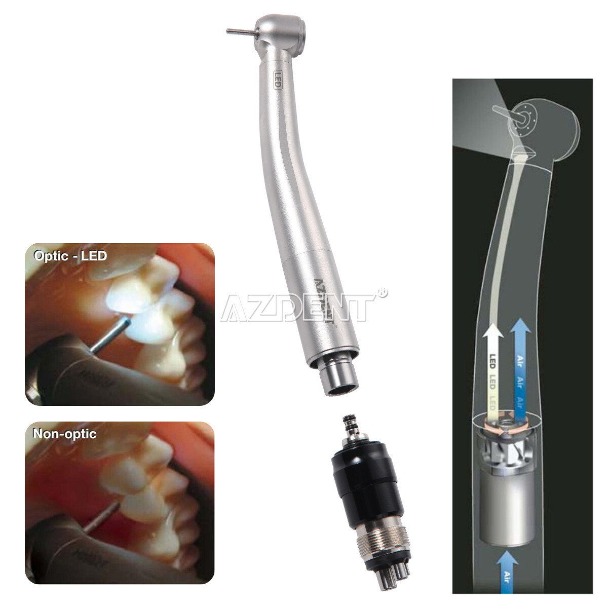 Dental E-generator LED High Speed Handpiece 4 Spray+LED Quick Coupler ALQ-SU M4