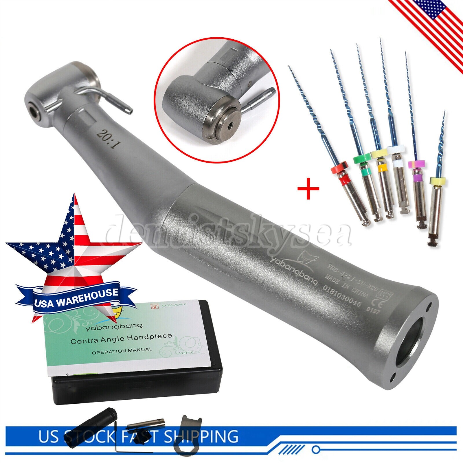 Dental 20:1 Reduction Implant Surgical Contra Angle Handpiece SG20 / Niti Files