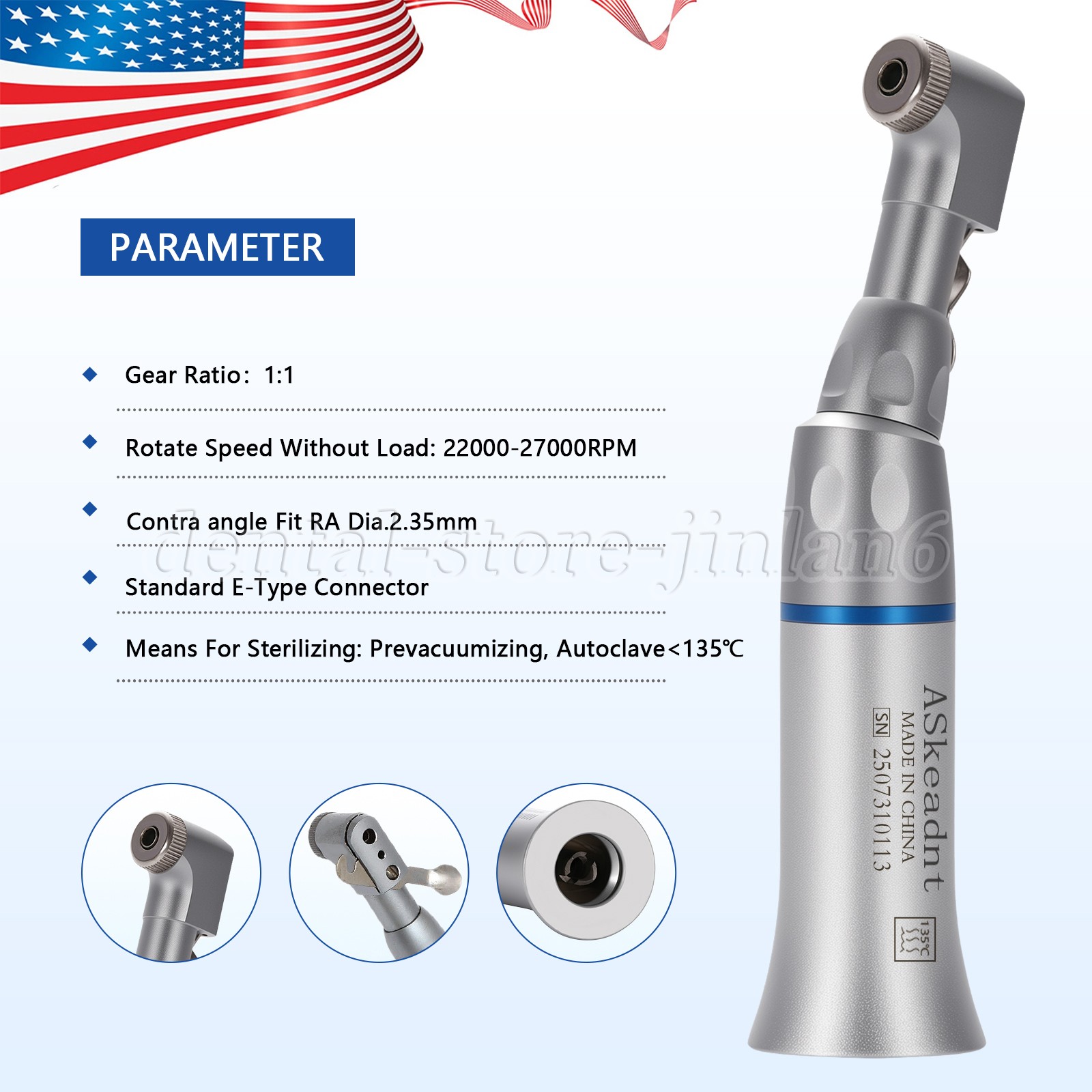 10 ASkeadnt Dental Slow Low Speed Handpiece Contra Angle Latch Burs EX203C