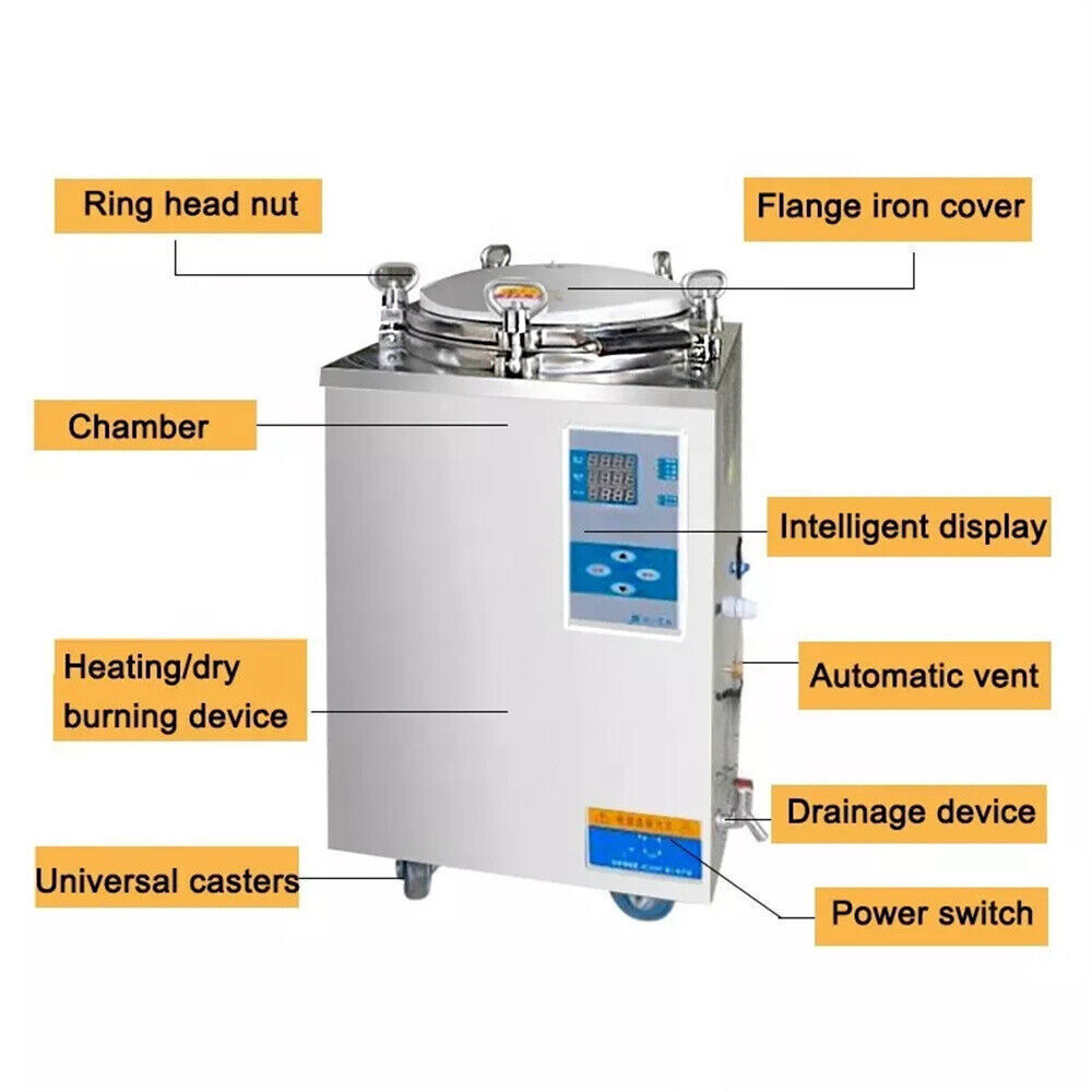 35/50/75/100L High Pressure Sterilizer Vertical Autoclave LED 105-134°C Display