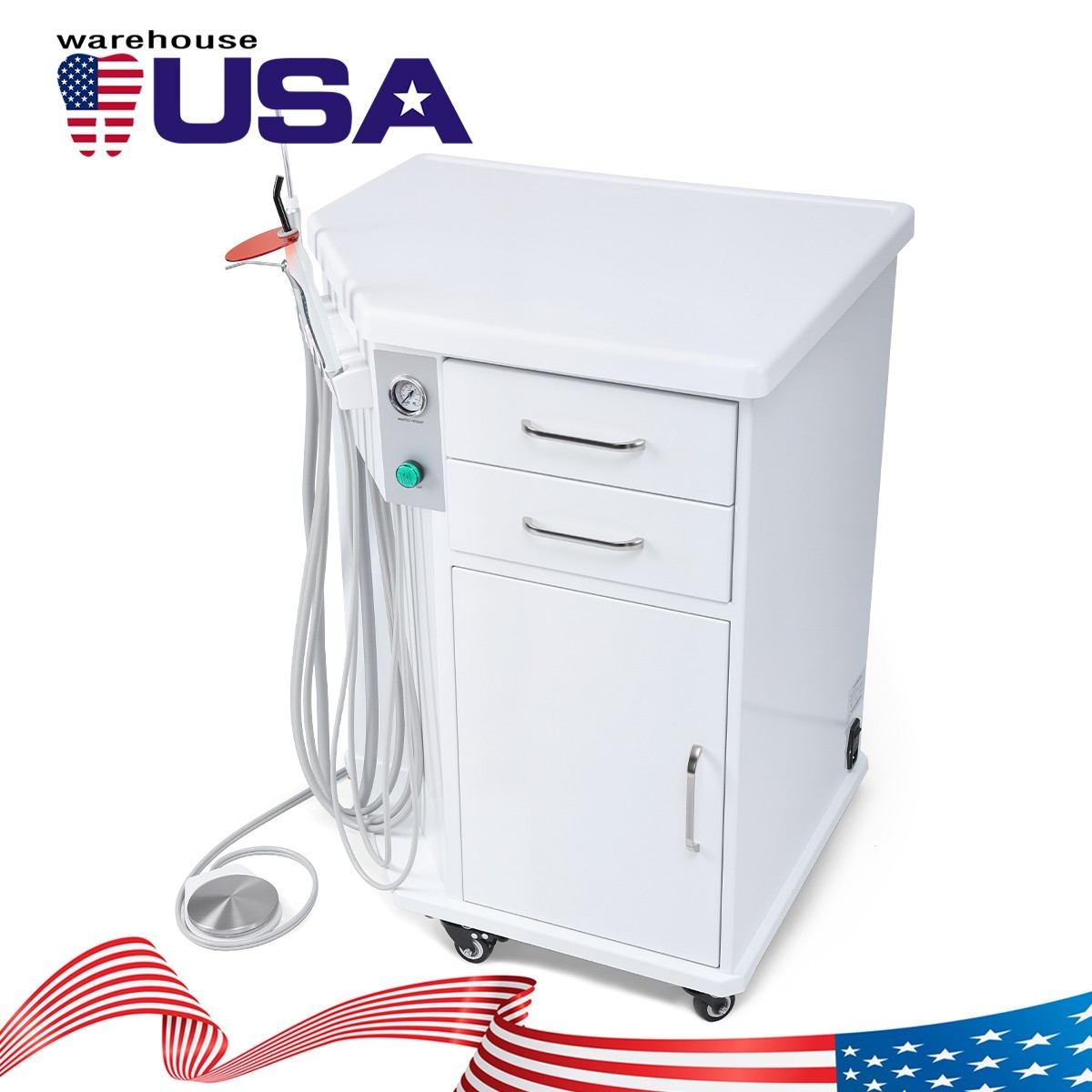Dental Mobile Delivery Unit Built-in Drawers& Storage With Air Compressor 4Hole