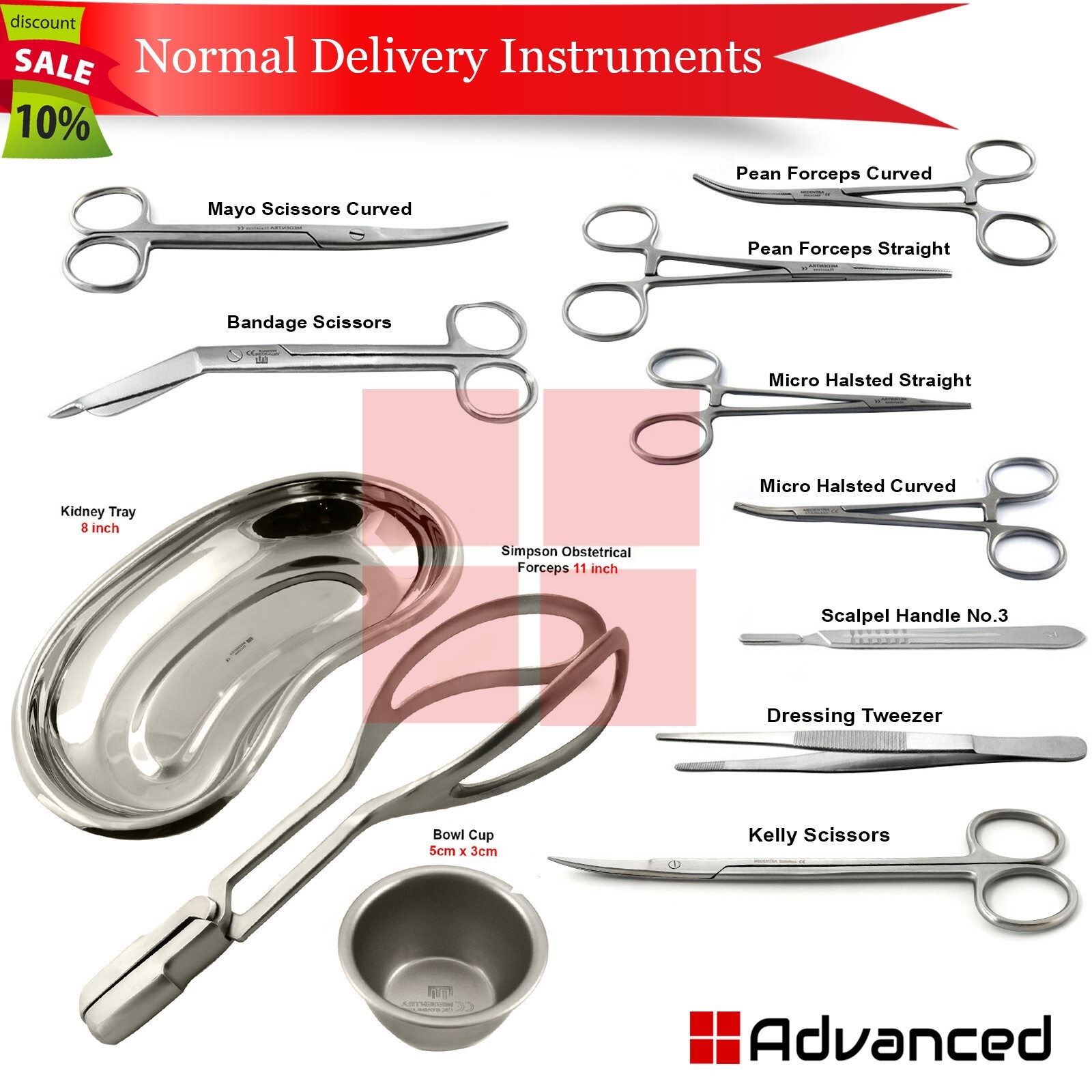 12Pcs Basic Delivery Set Obstetrics & Gynecology Surgical Instruments