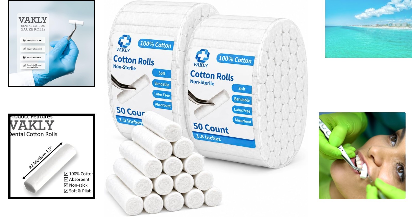 Absorbent Dental Cotton Rolls 1.5 in – 100 Count for Whitenings & Emergencies