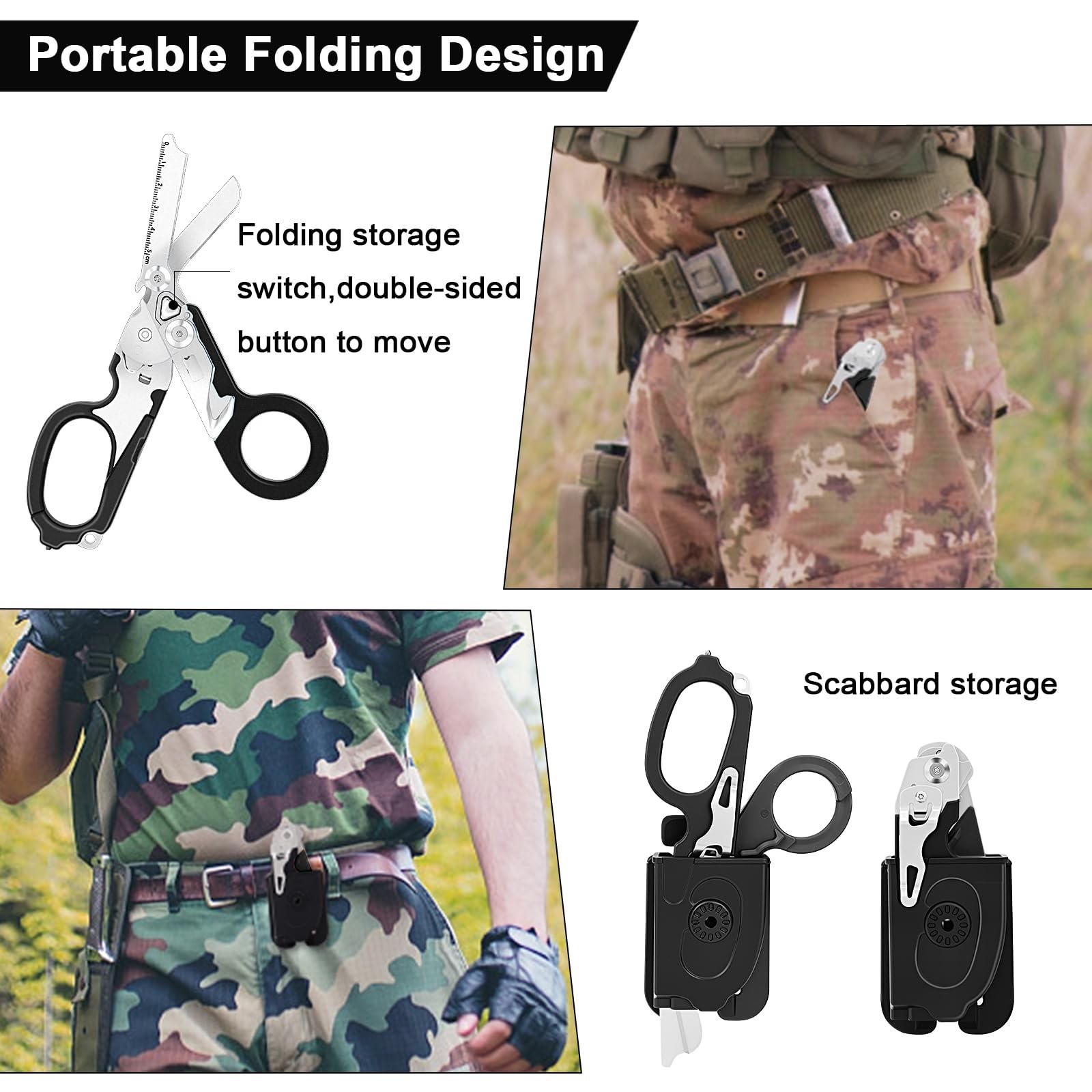 6 In 1 Multi-function Trauma Shears With Holster, Stainless Steel Foldable Re…