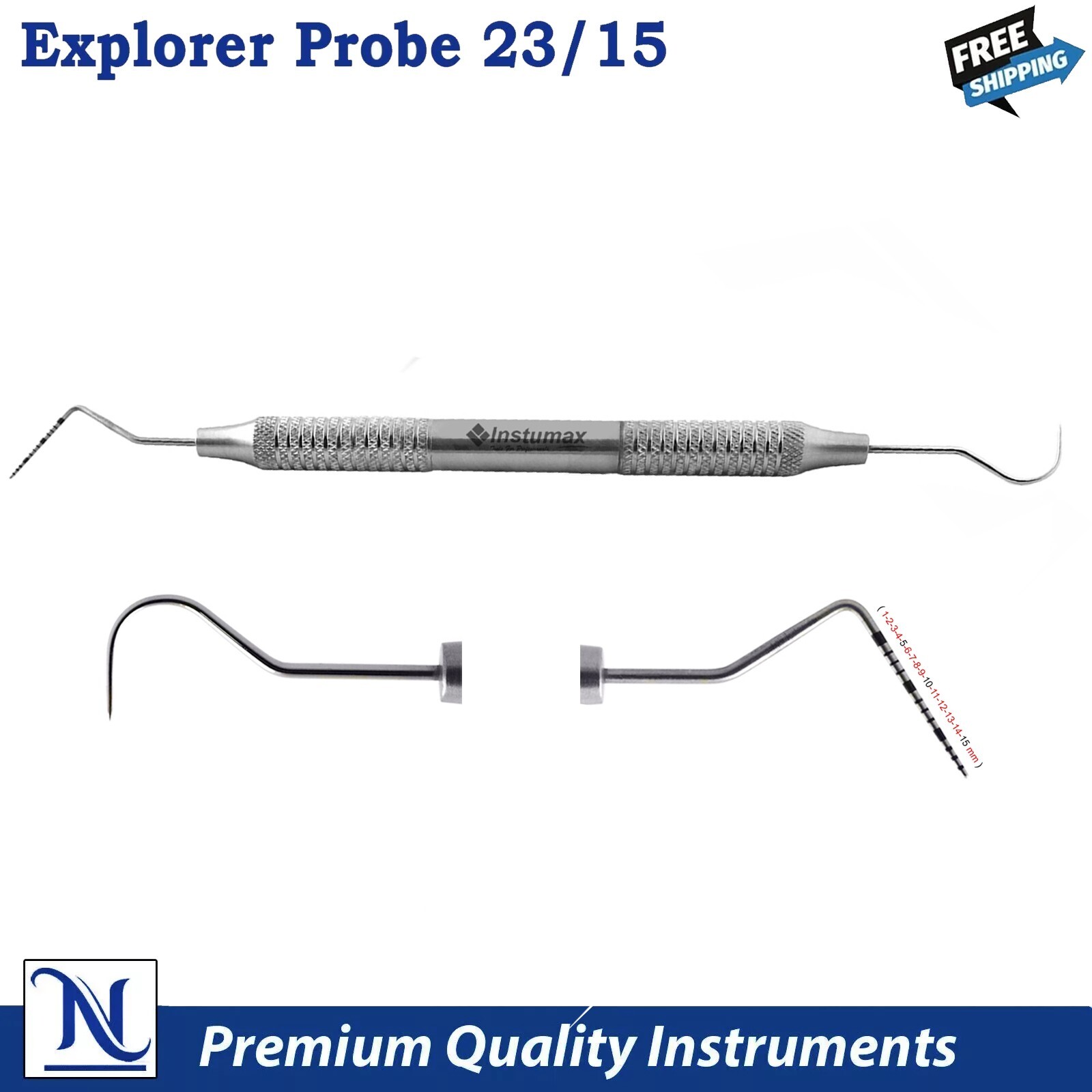 Explorer 23/UNC15, 1–15mm Dental Probes, Double-Ended Diagnostic Tools