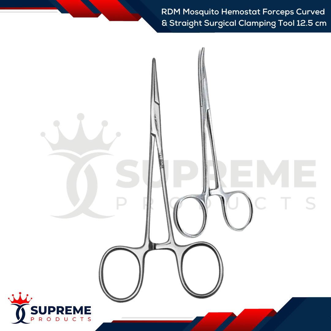 RDM Mosquito Hemostat Forceps Curved & Straight Surgical Clamping Tool 12.5cm