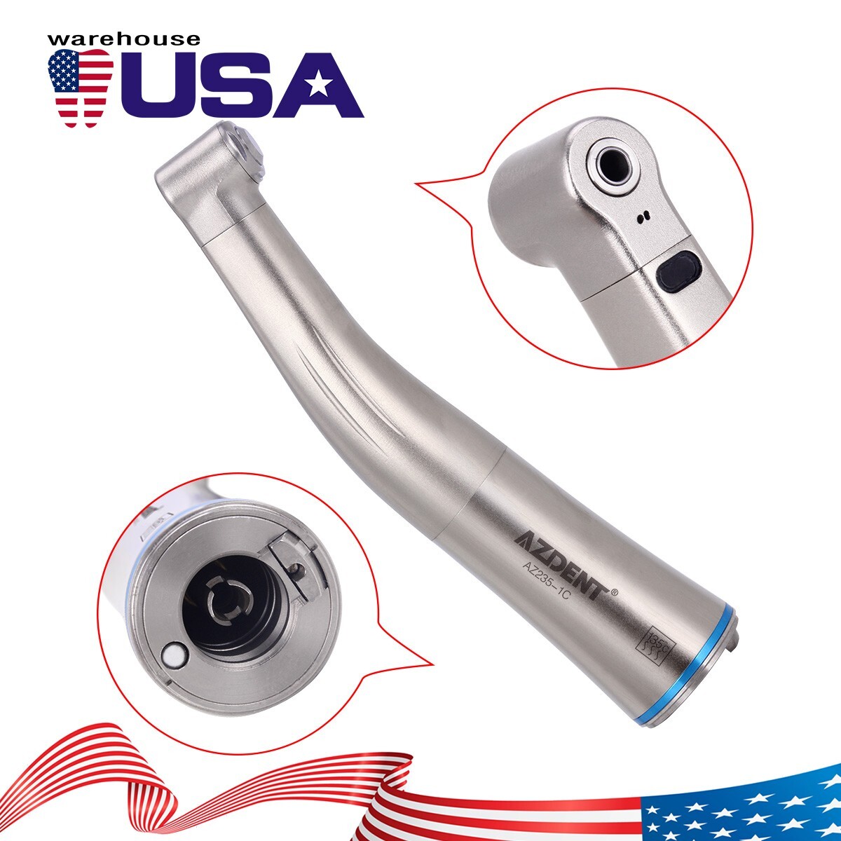 Dental 1:1 LED Fiber Optic Contra Angle Low Speed Handpiece Push Button Internal