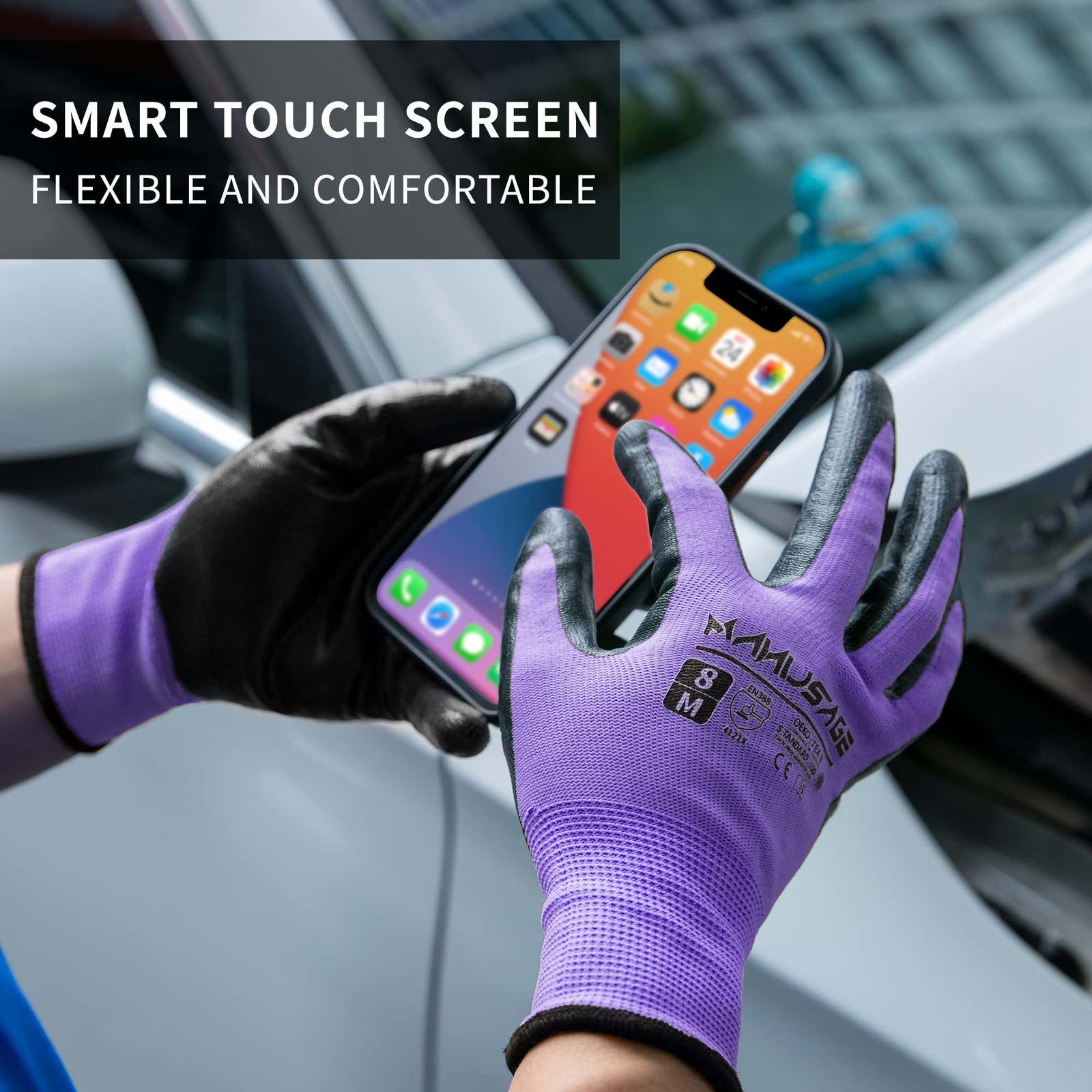 Manusage Safety Work Gloves For Men And Women Touchscreen Fingers Nitrile Grip