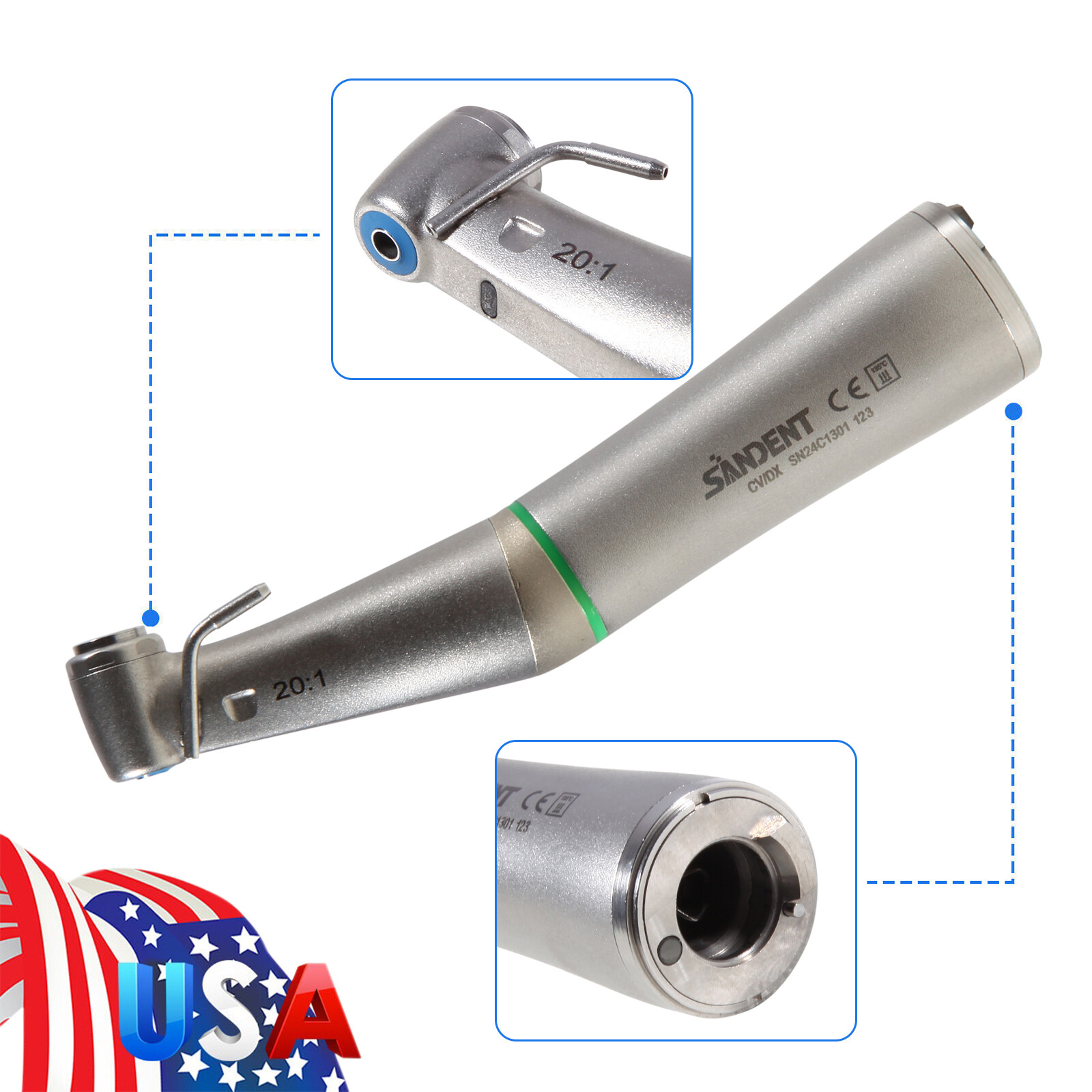 Ti-MAX Style Dental 20:1 Implant Fiber Optic LED Contra Angle Handpiece Fits NSK