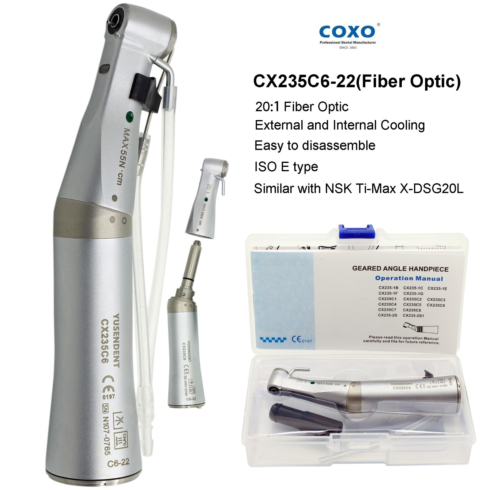 COXO Dental 20:1 Implant Contra Angle Surgical Handpiece Straight 1:1 1:2 20° 2S