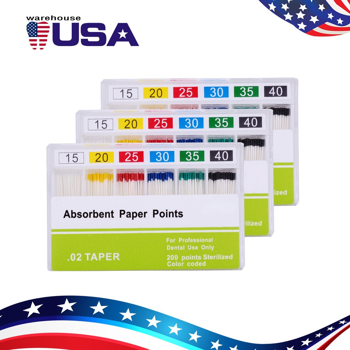 10X Punta papel absorbente de raíz de endodoncia dental Punta 0.04 Taper 15-40 #