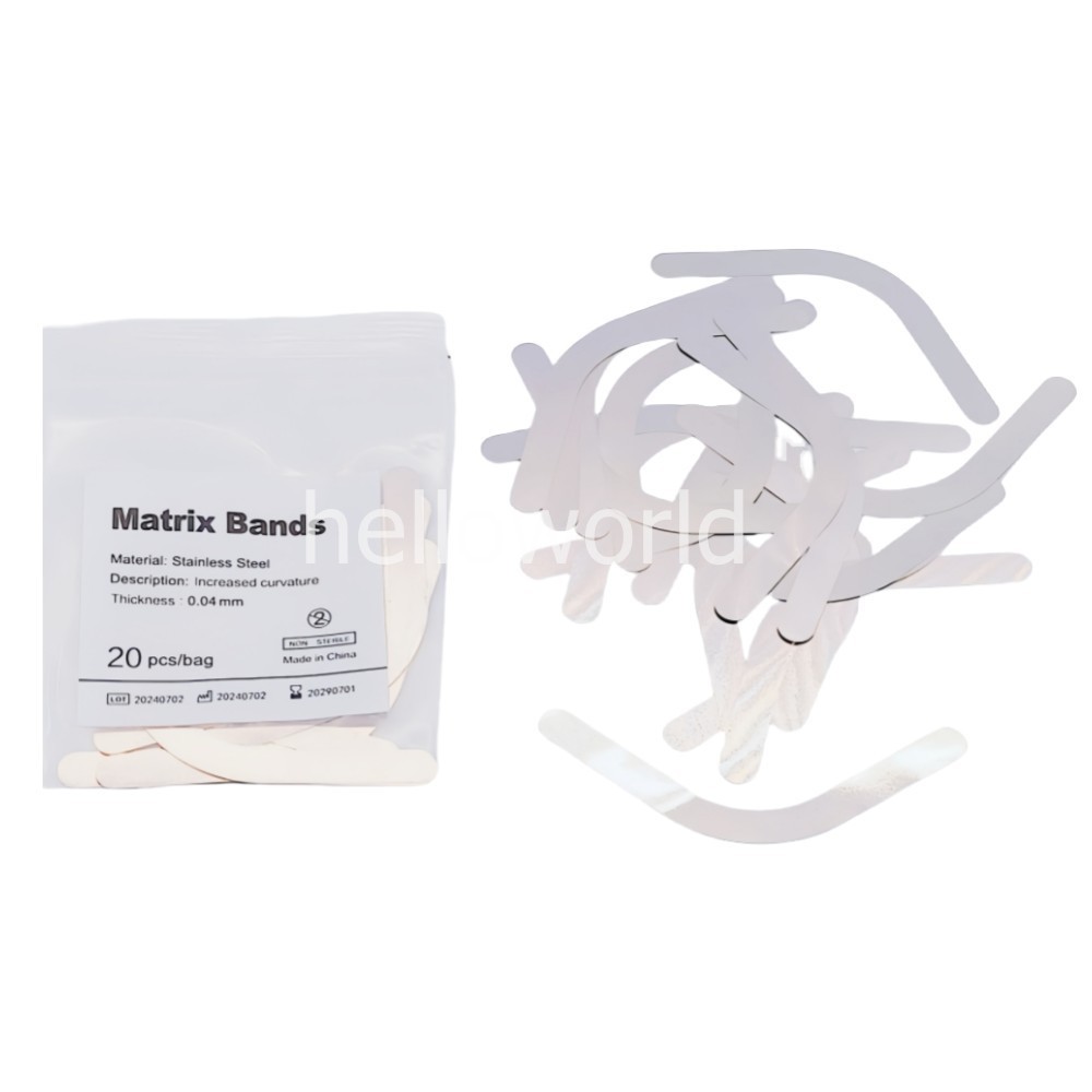 5 Bags Dental Stainless Steel Matrix Bands Increased Curvature 20 Pcs/Bag
