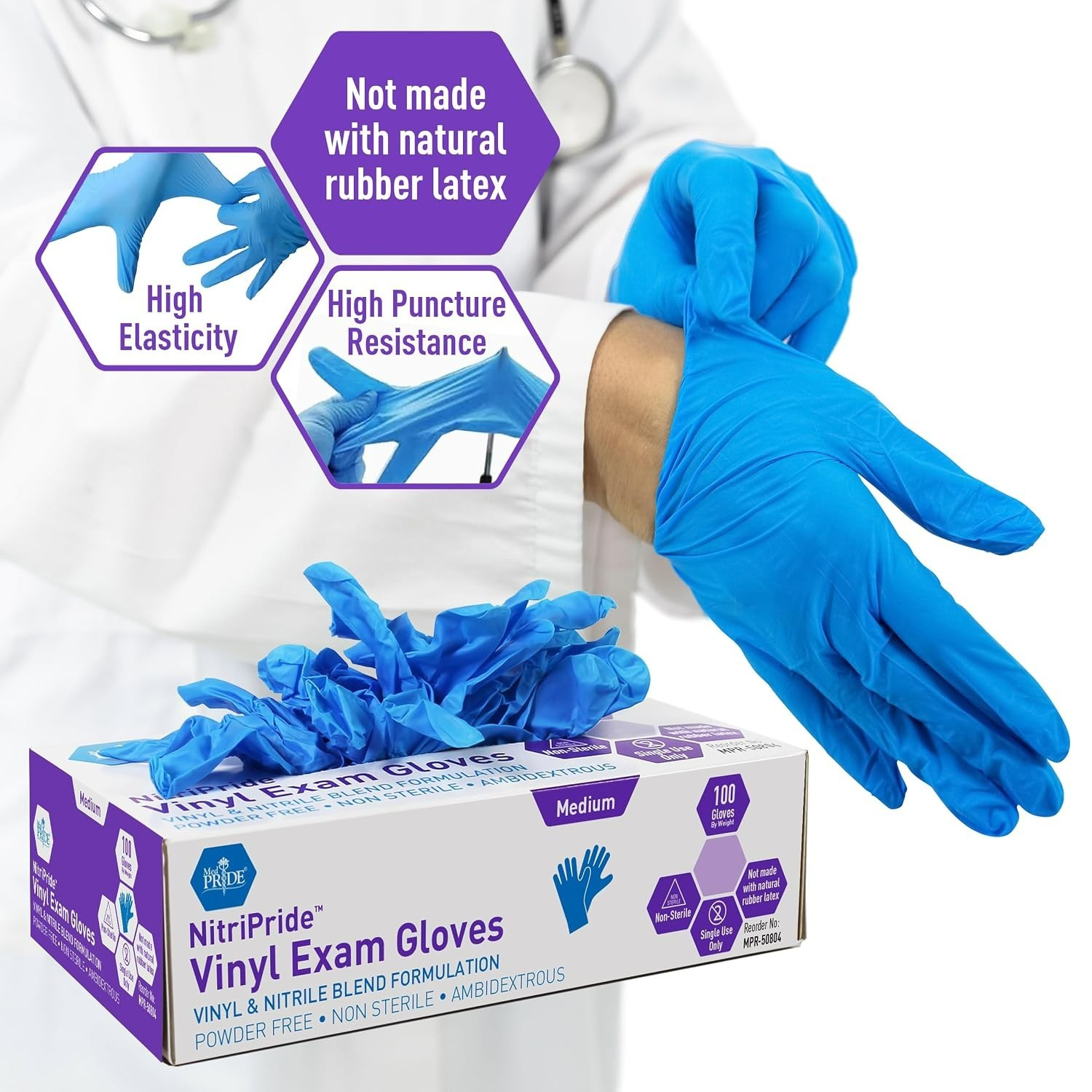 Professional Quality Nitrile and Vinyl Blend Gloves – Non-Sterile, 100 Per Box