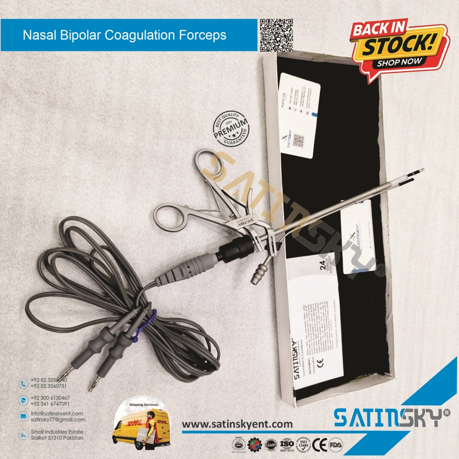 ENT Instruments Nasal Bipolar Coagulation Forceps Surgical Electrosurgical