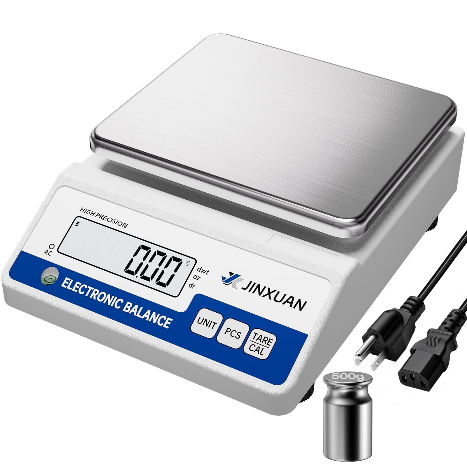 High Precision Digital Lab Scale 5000g, 0.01g Accuracy, LCD Display, 7 Units for