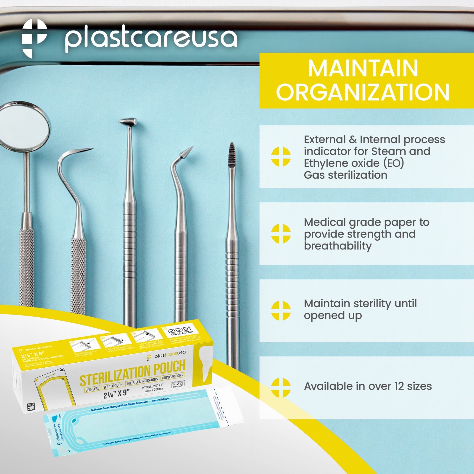 2.25″ x 8″ Self-Sealing Sterilization Pouches for Autoclave (Choose Quantity)