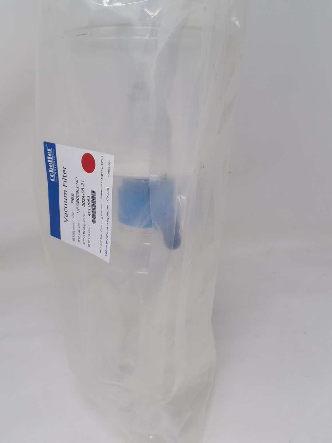 1 Single COBETTER Diposable Vacuum Filter Unit 500mL Hydrophilic Membrane
