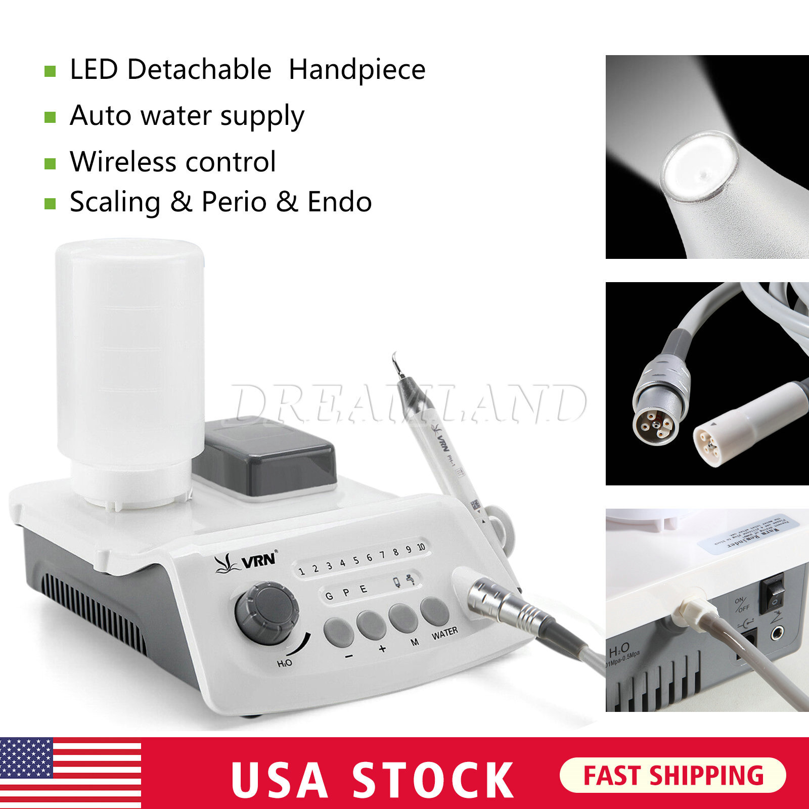 Wireless Dental Control Ultrasonic Scaler LED Detachable Handpiece VRN-A8