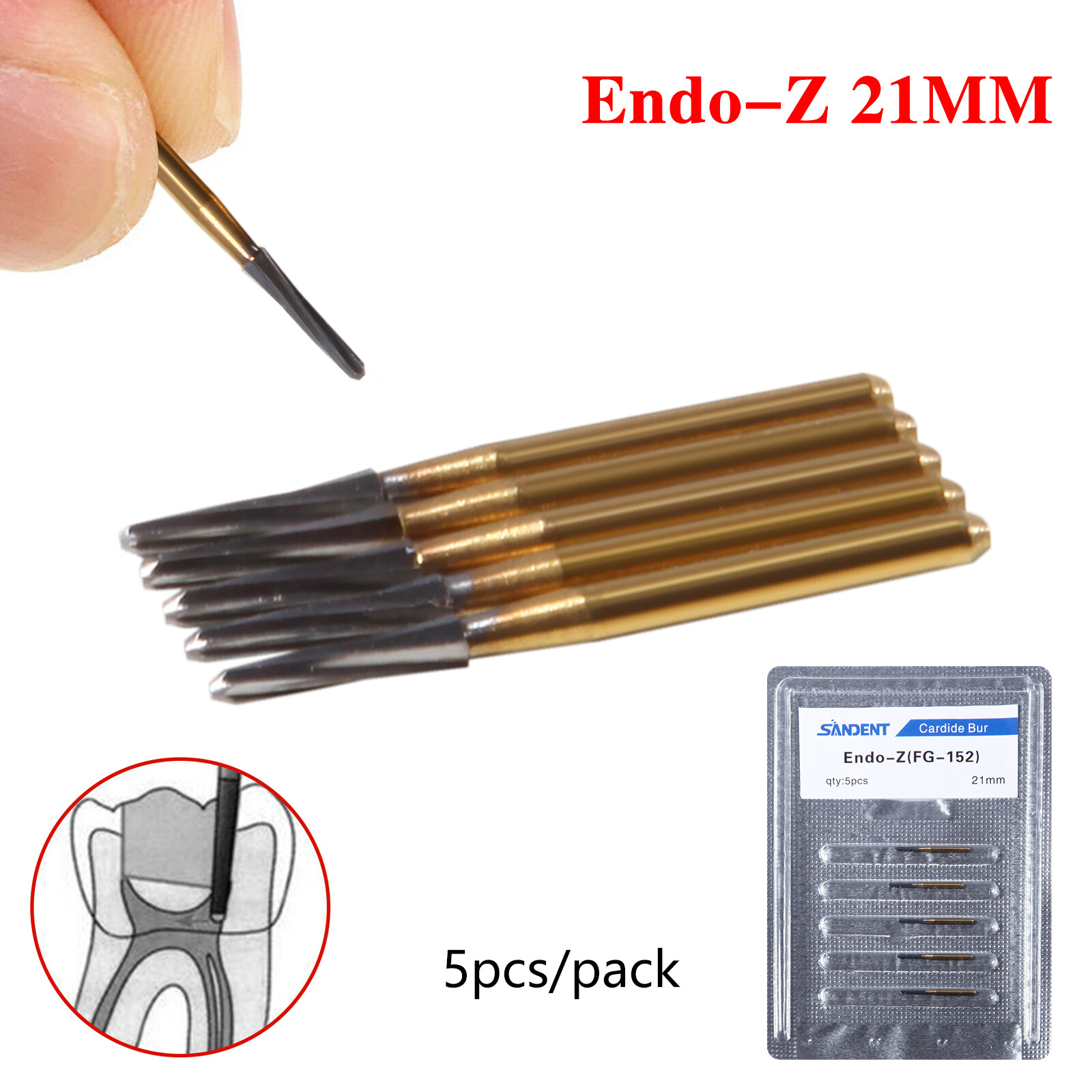 5PCS Dental Endodontic ENDO-Z Tungsten Carbide Burs FG Round Bur High Speed 21mm